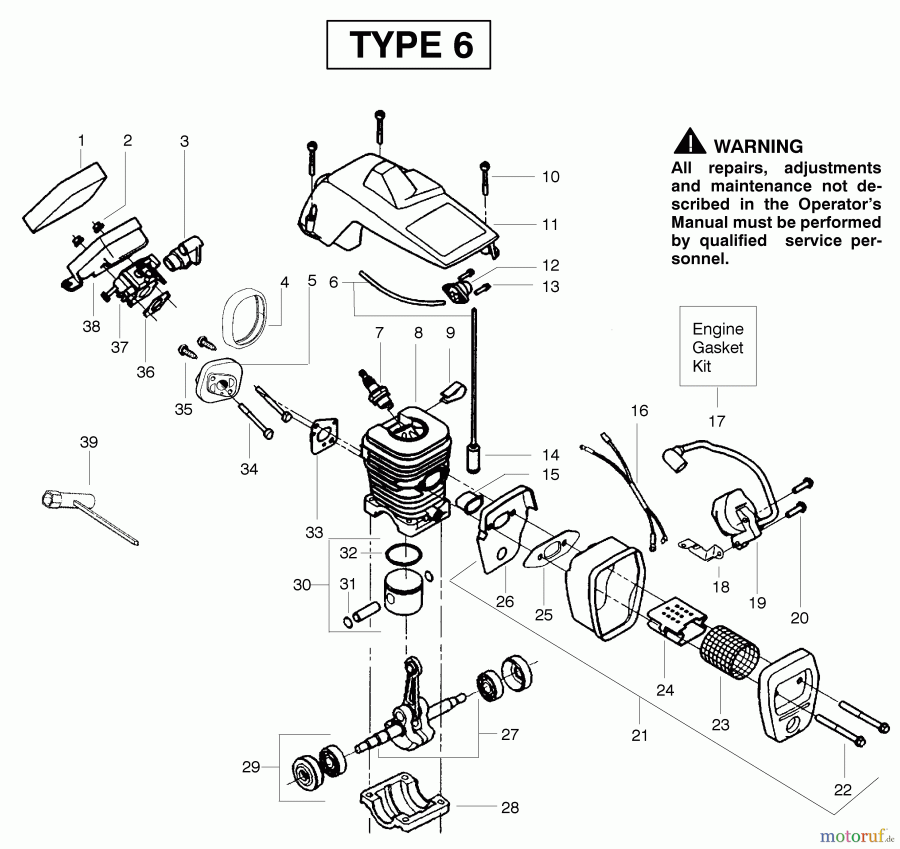  Poulan / Weed Eater Motorsägen 2055 (Type 6) - Poulan Woodsman Chainsaw Engine Assembly Type 6