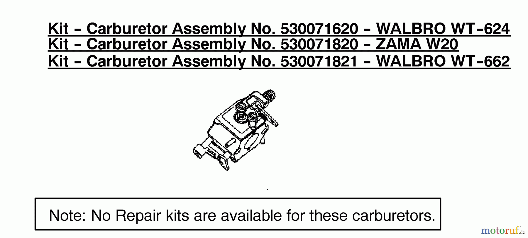  Poulan / Weed Eater Motorsägen 2055 (Type 2) - Poulan Woodsman Chainsaw Kit - Carburetor Assembly 530071820/530071821/530071620
