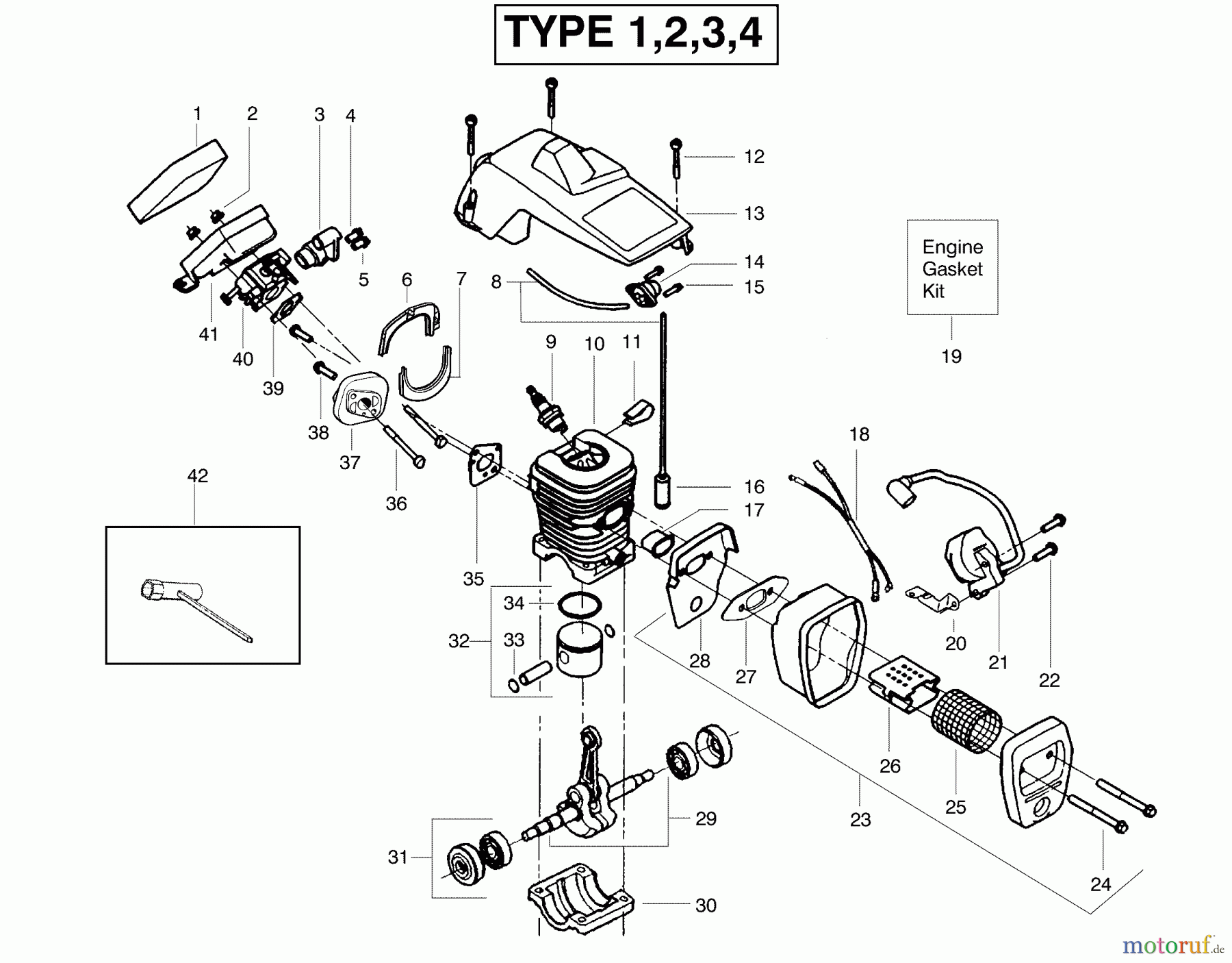  Poulan / Weed Eater Motorsägen 2075 (Type 1) - Poulan Chainsaw Engine Assembly Type 1, 2, 3, 4