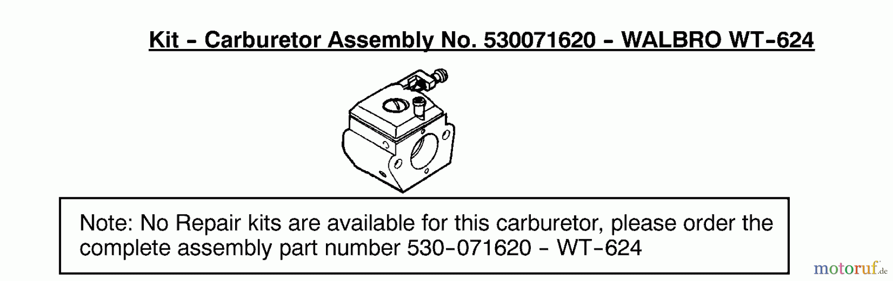  Poulan / Weed Eater Motorsägen 2075 (Type 5) - Poulan Chainsaw Carburetor Assembly (Walbro WT624) P/N 530071620