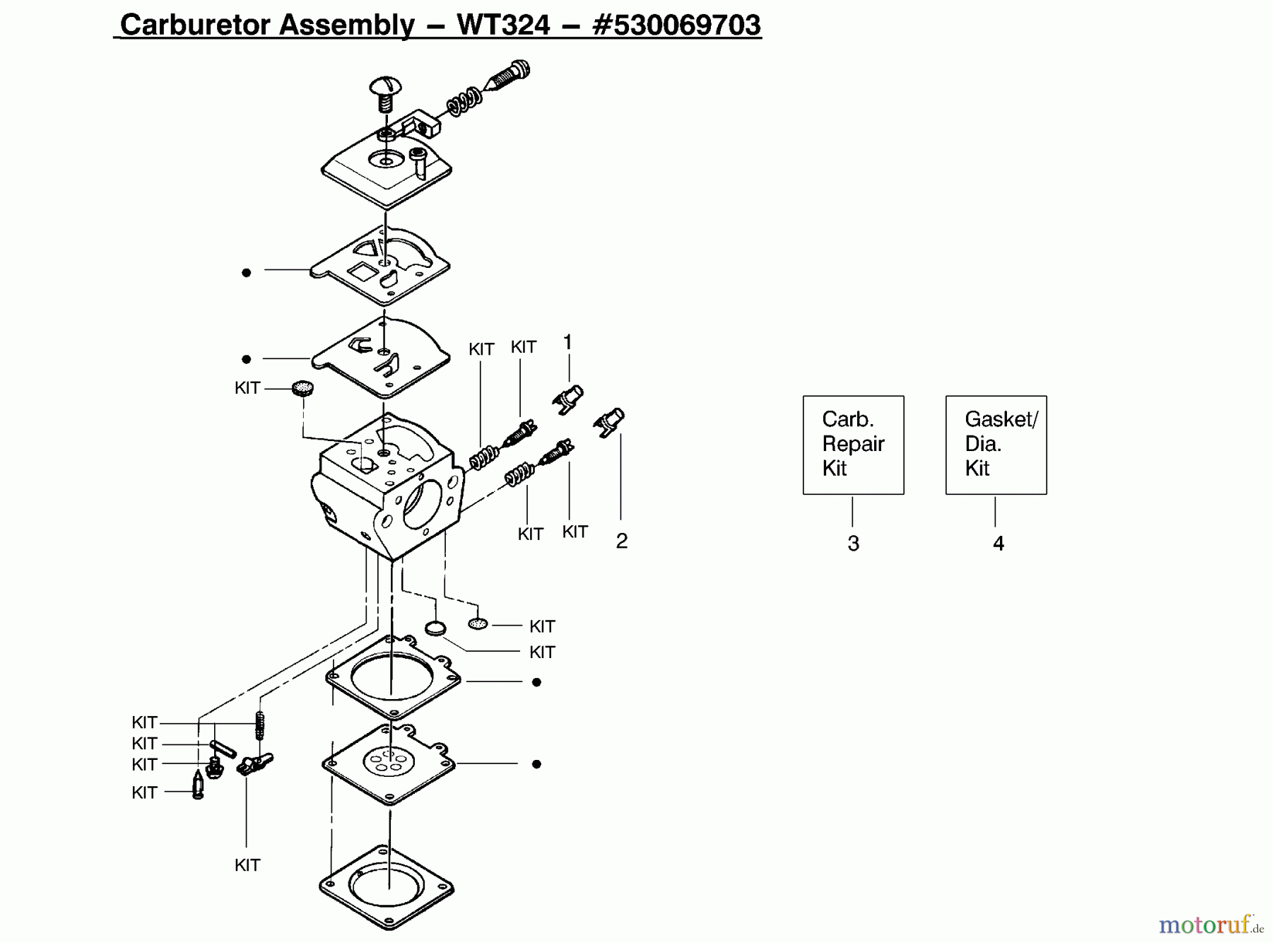  Poulan / Weed Eater Motorsägen 2075 (Type 3) - Poulan Chainsaw Carburetor Assembly - WT324 - #530069703