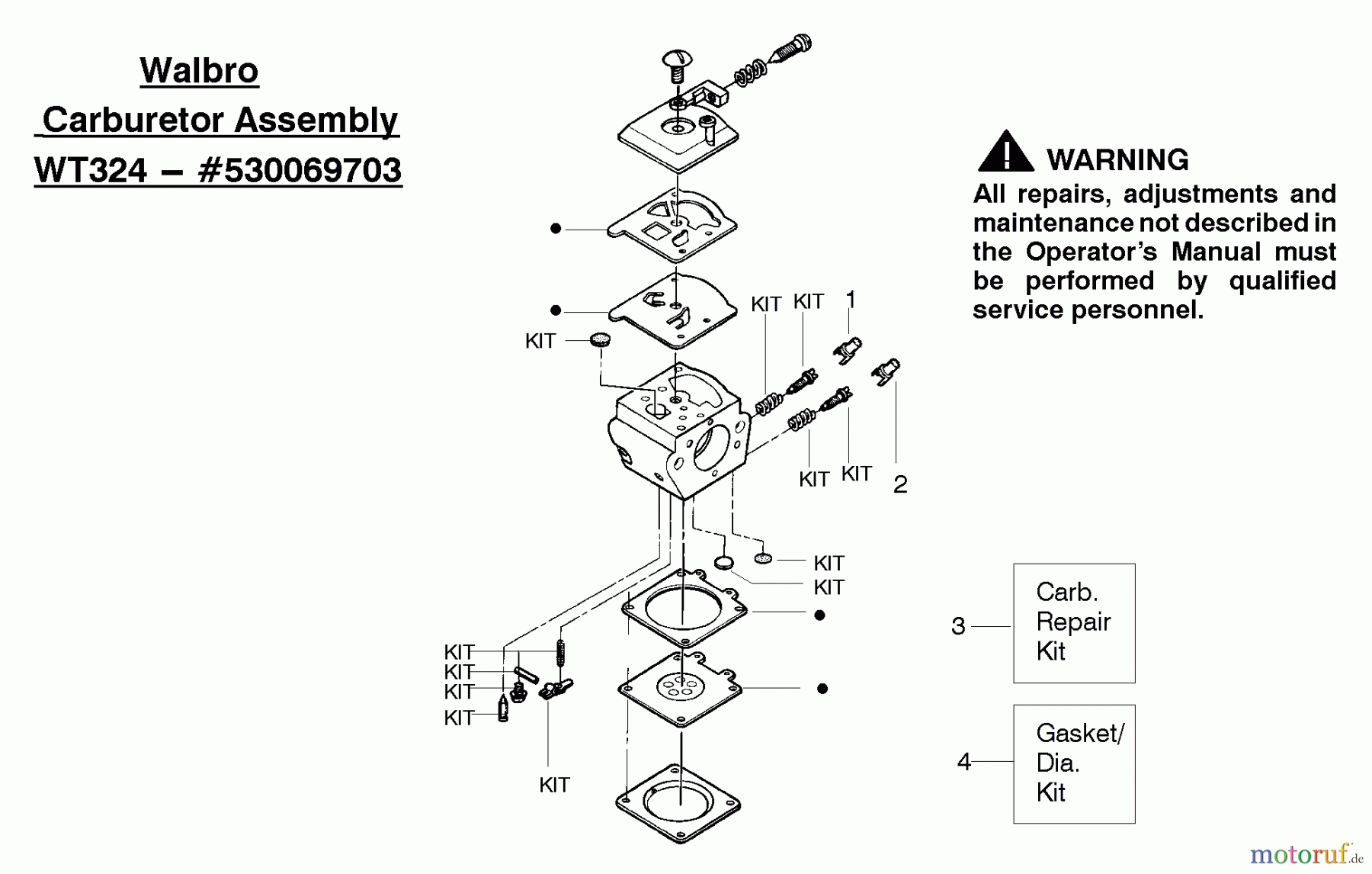  Poulan / Weed Eater Motorsägen 2150 (Type 3) - Poulan Predator Chainsaw Carburetor Assembly (Walbro WT324) 530069703