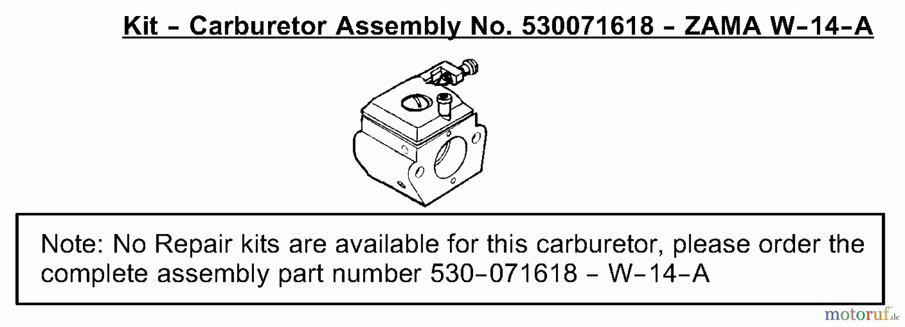  Poulan / Weed Eater Motorsägen 2155 (Type 2) - Poulan Plus Chainsaw Carburetor Assembly (Zama W-14-A) P/N 530071618