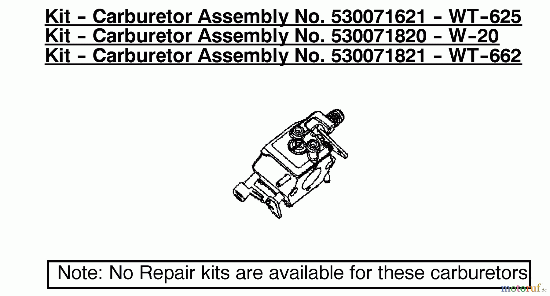  Poulan / Weed Eater Motorsägen 2550 (Type 6) - Poulan Woodmaster Chainsaw Kit - Carburetor Assembly 530071621/530071820/530071821