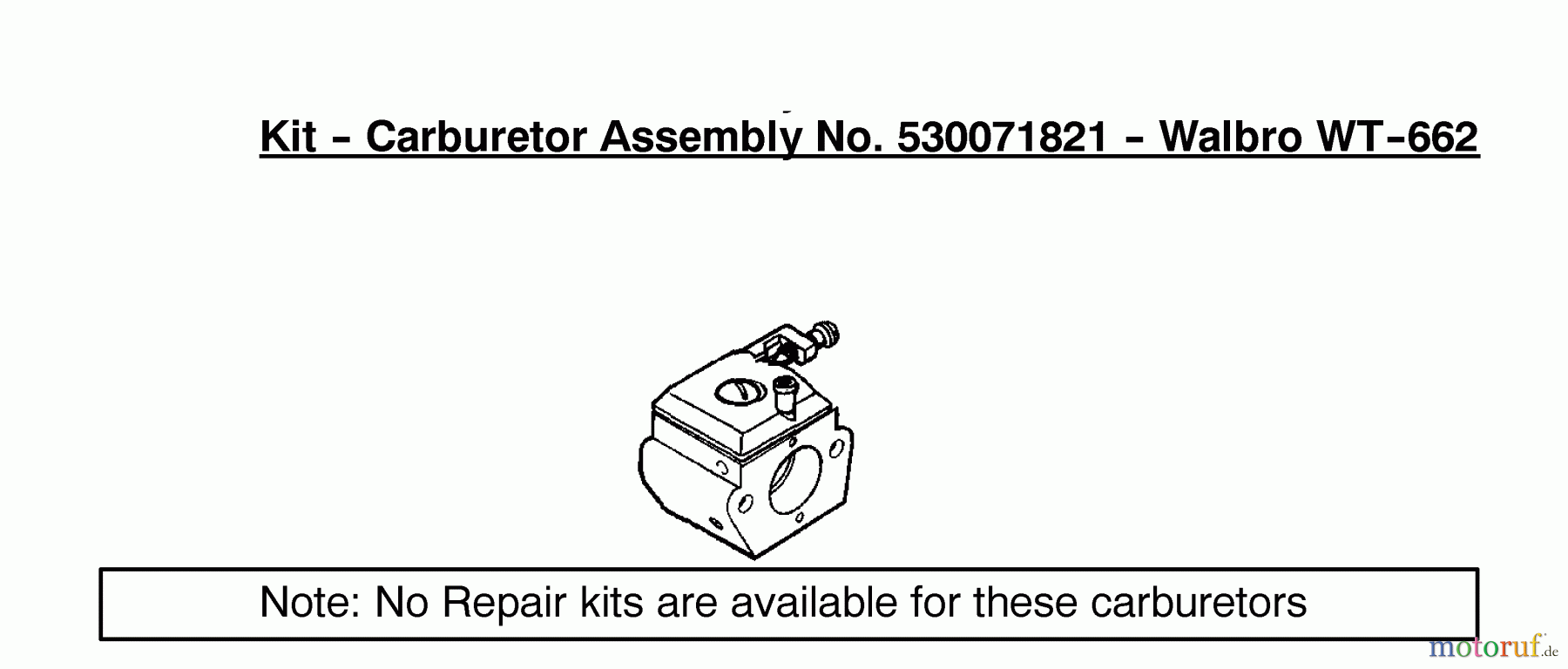  Poulan / Weed Eater Motorsägen 2550LE (Type 1) - Poulan Woodmaster Chainsaw Carburetor Assembly Kit (Walbro WT-662) 530071821