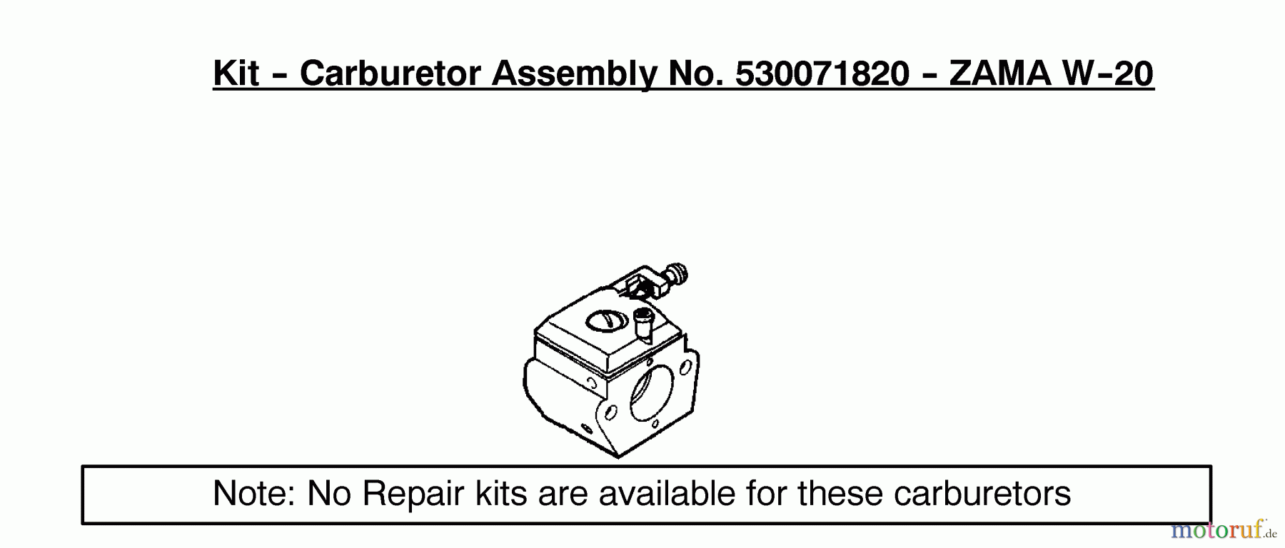  Poulan / Weed Eater Motorsägen 2550LE (Type 2) - Poulan Woodmaster Chainsaw Carburetor Assembly Kit (ZAMA W-20) 530071820