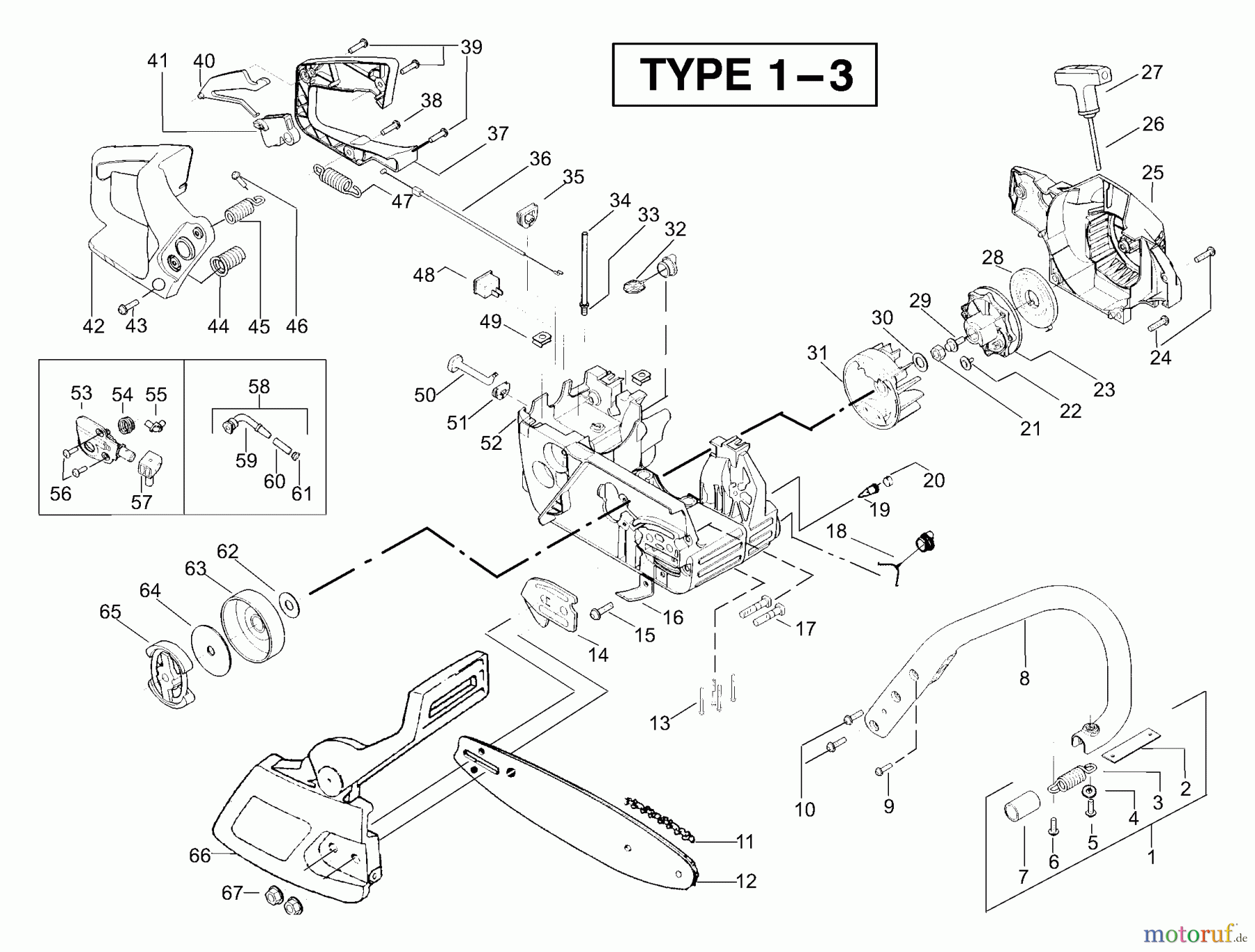  Poulan / Weed Eater Motorsägen PP221 (Type 3) - Poulan Pro Chainsaw Chassis & Handle Assembly Type 1-3