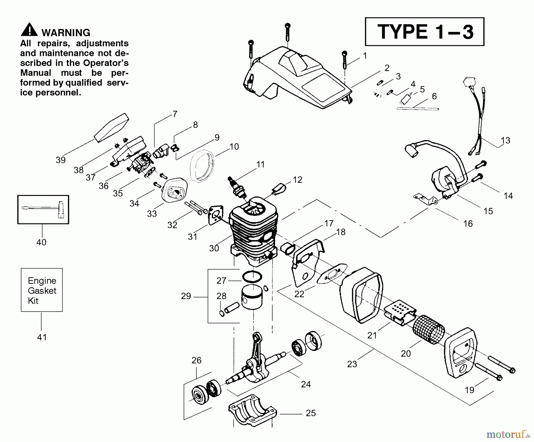 Poulan / Weed Eater Motorsägen PP221 (Type 1) - Poulan Pro Chainsaw Engine Assembly Type 1-3