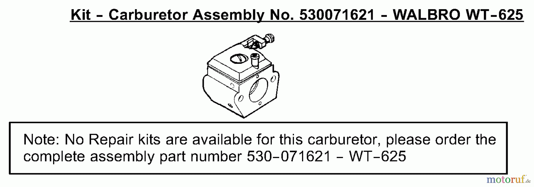  Poulan / Weed Eater Motorsägen PP221 (Type 1) - Poulan Pro Chainsaw Carburetor Assembly (Walbro WT625) 530071621