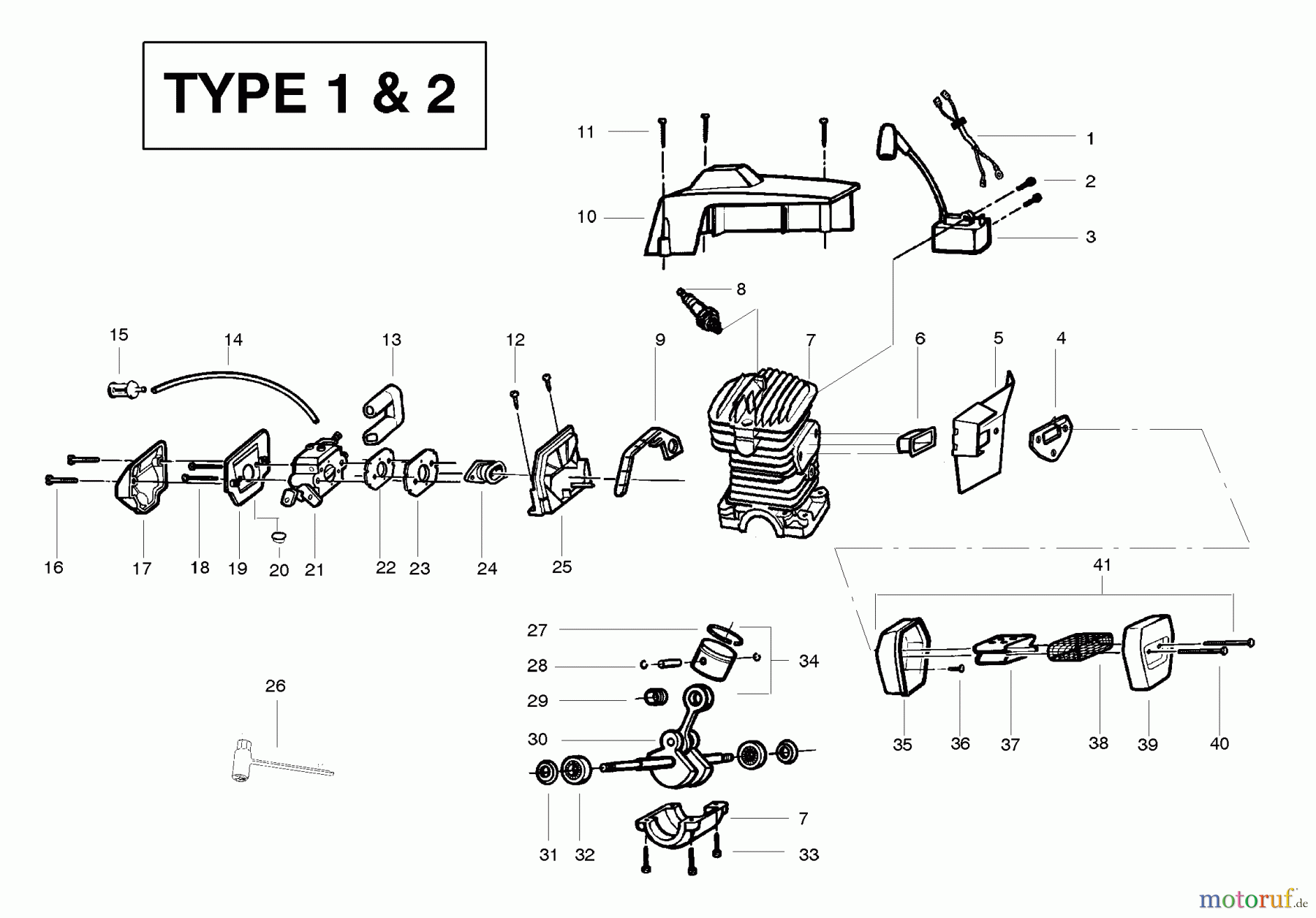  Poulan / Weed Eater Motorsägen PP295 (Type 1) - Poulan Pro Chainsaw Engine Assembly Type 1 & 2