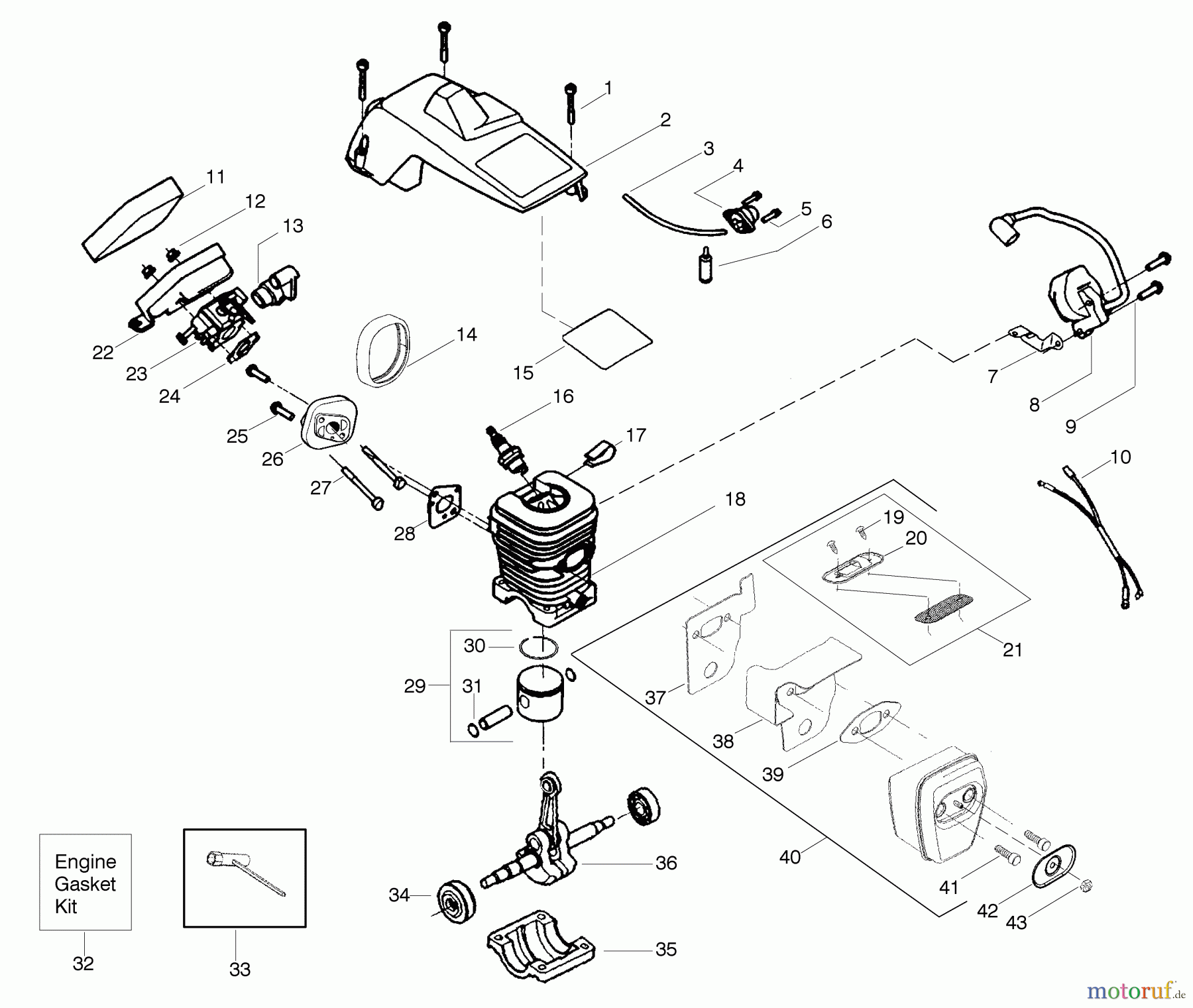  Poulan / Weed Eater Motorsägen PPB1838LE - Poulan Pro Chainsaw Engine Assembly