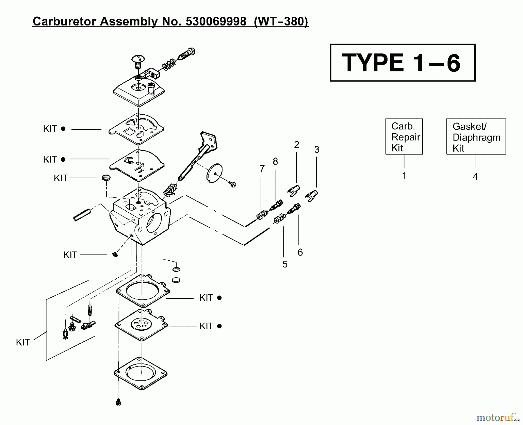  Poulan / Weed Eater Motorsensen, Trimmer BC2400 (Type 1) - Weed Eater String Trimmer Carburetor Assembly (WT380) 530069998