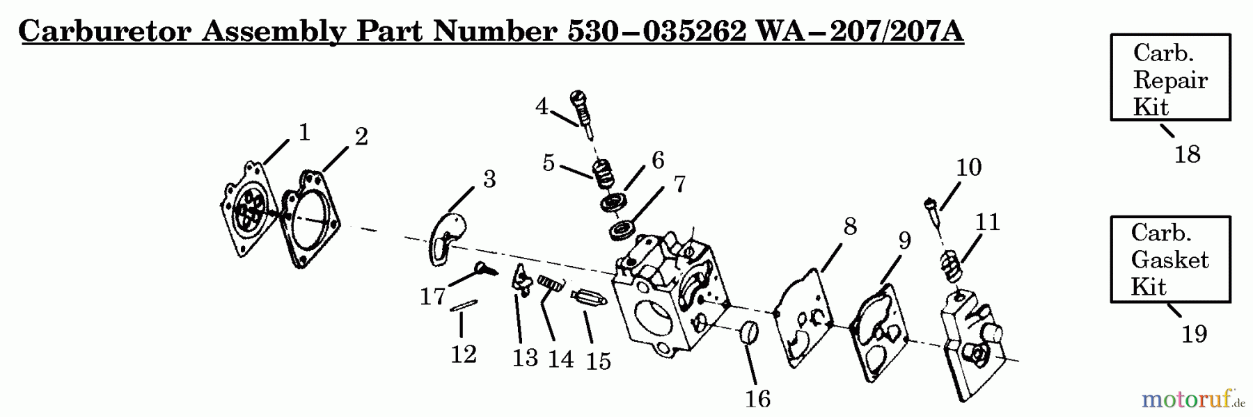  Poulan / Weed Eater Motorsensen, Trimmer HP30T - Weed Eater String Trimmer Carburetor Assembly (WA207/207A) P/N 530035262