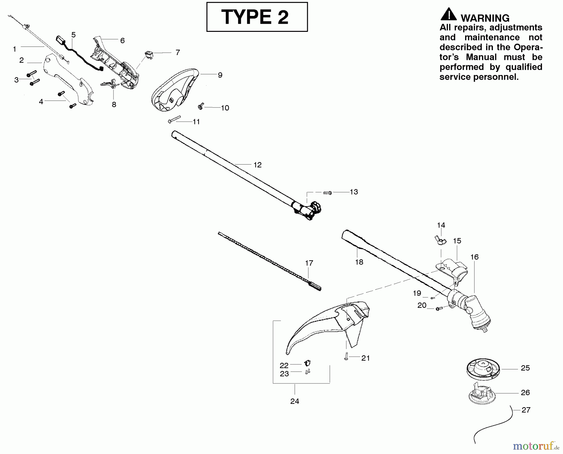 Poulan / Weed Eater Motorsensen, Trimmer SM705 (Type 2) - Poulan Pro String Trimmer Shaft & Handle Type 2