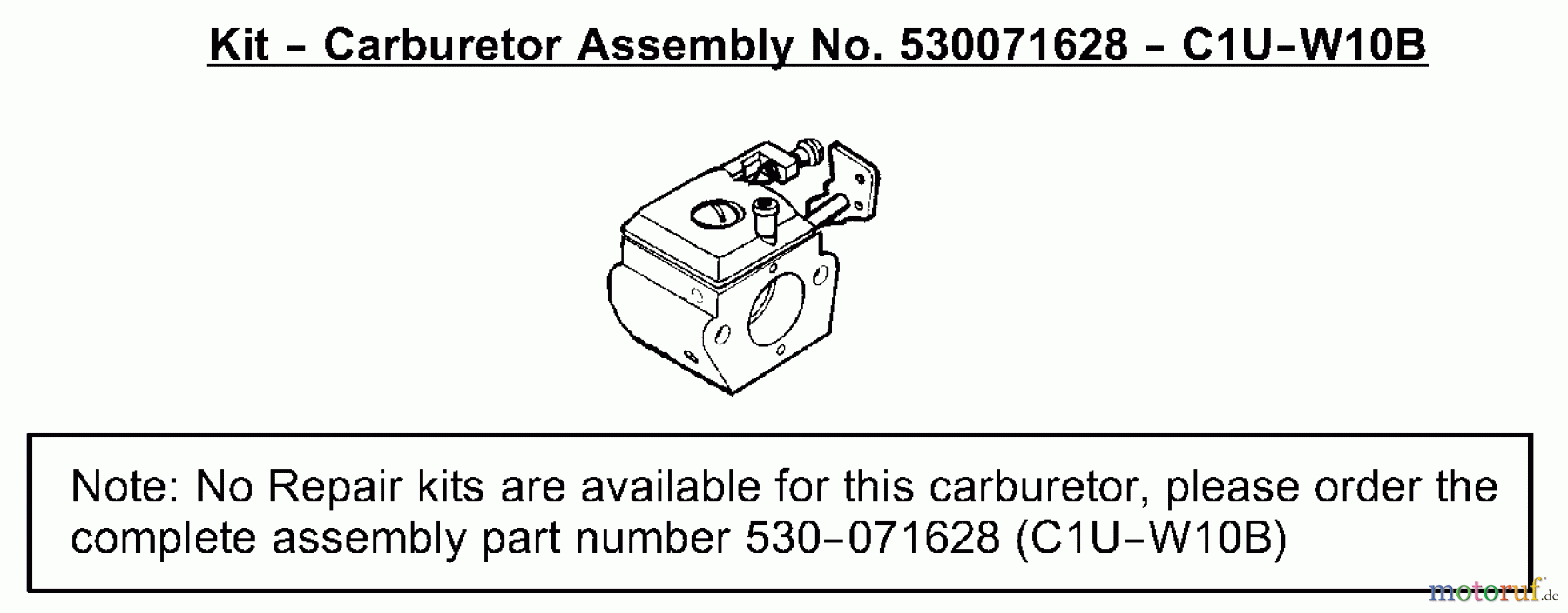  Poulan / Weed Eater Motorsensen, Trimmer FL21LE - Weed Eater Featherlite LE String Trimmer Carburetor Assembly (C1U-W10B) P/N 530071628