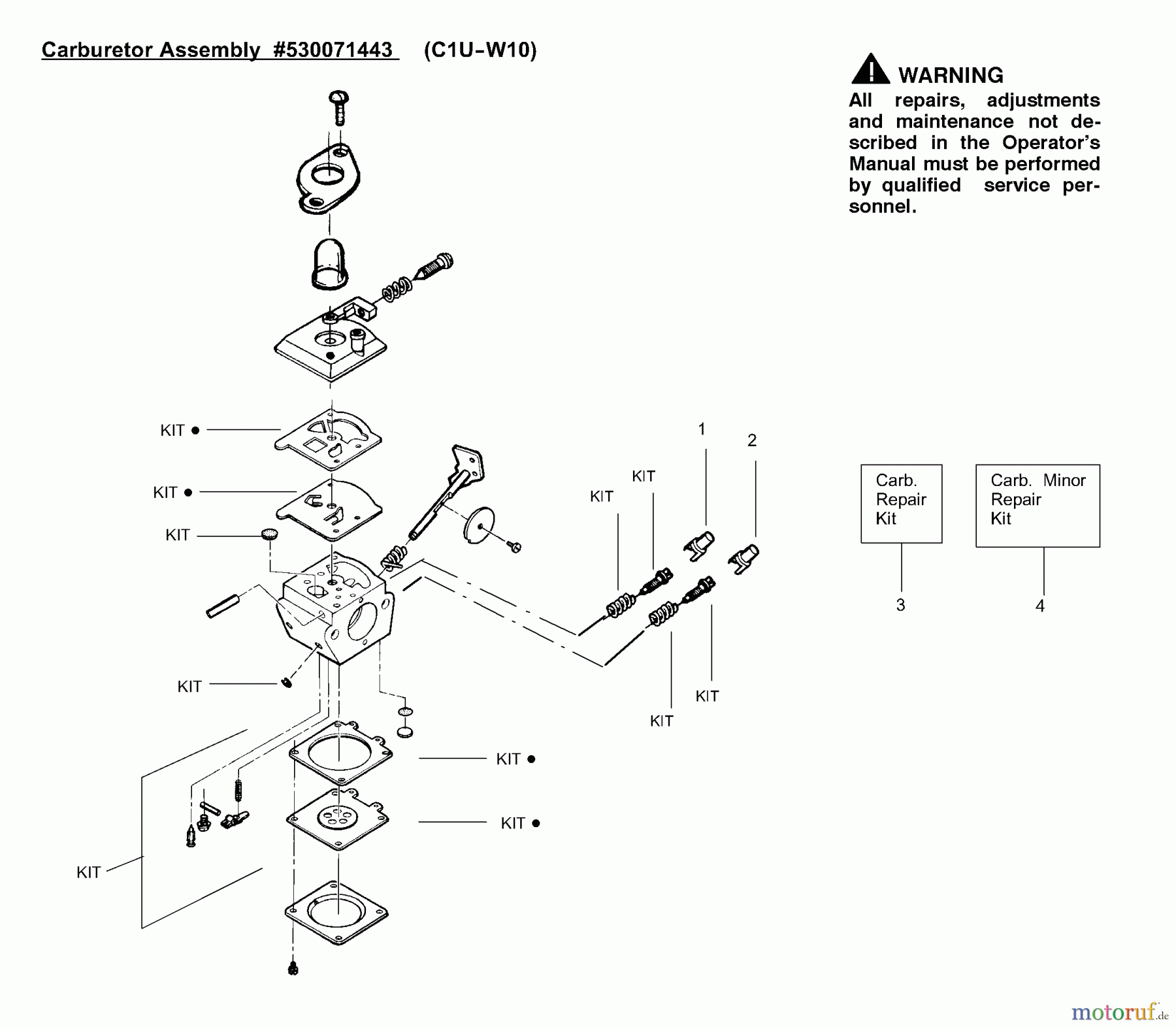  Poulan / Weed Eater Motorsensen, Trimmer TE400LE (Type 4) - Weed Eater String Trimmer Carburetor Assembly (C1U-W10) P/N 530071443