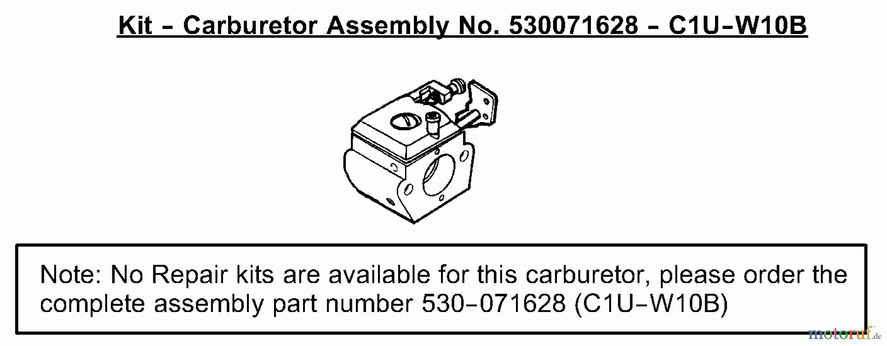  Poulan / Weed Eater Motorsensen, Trimmer SST (Type 1) - Weed Eater Featherlite LE String Trimmer Carburetor Assembly (C1U-W10B) P/N 530071628