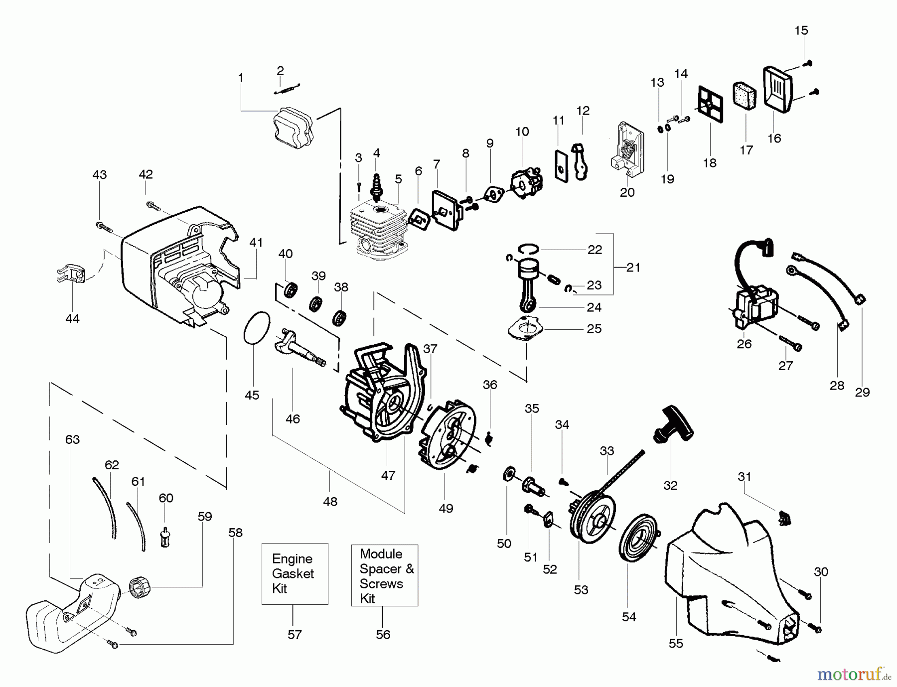  Poulan / Weed Eater Motorsensen, Trimmer XT600 (Type 6) - Weed Eater String Trimmer Engine Assembly Type 6