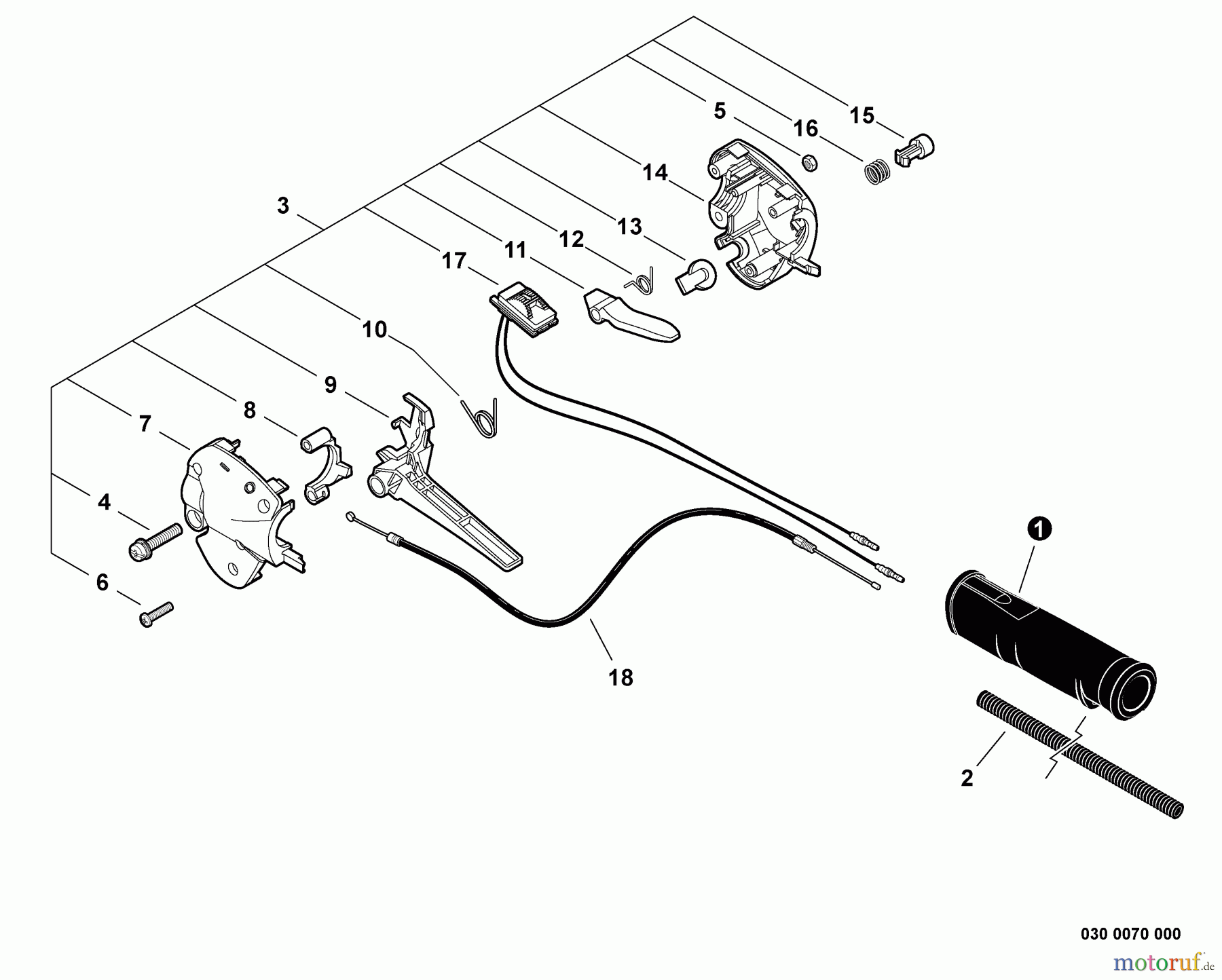 Shindaiwa Heckenscheren AHS254 - Shindaiwa Articulating Hedge Trimmer, S/N: T12513001001 - T1251399999 Control Handle, Throttle Cable