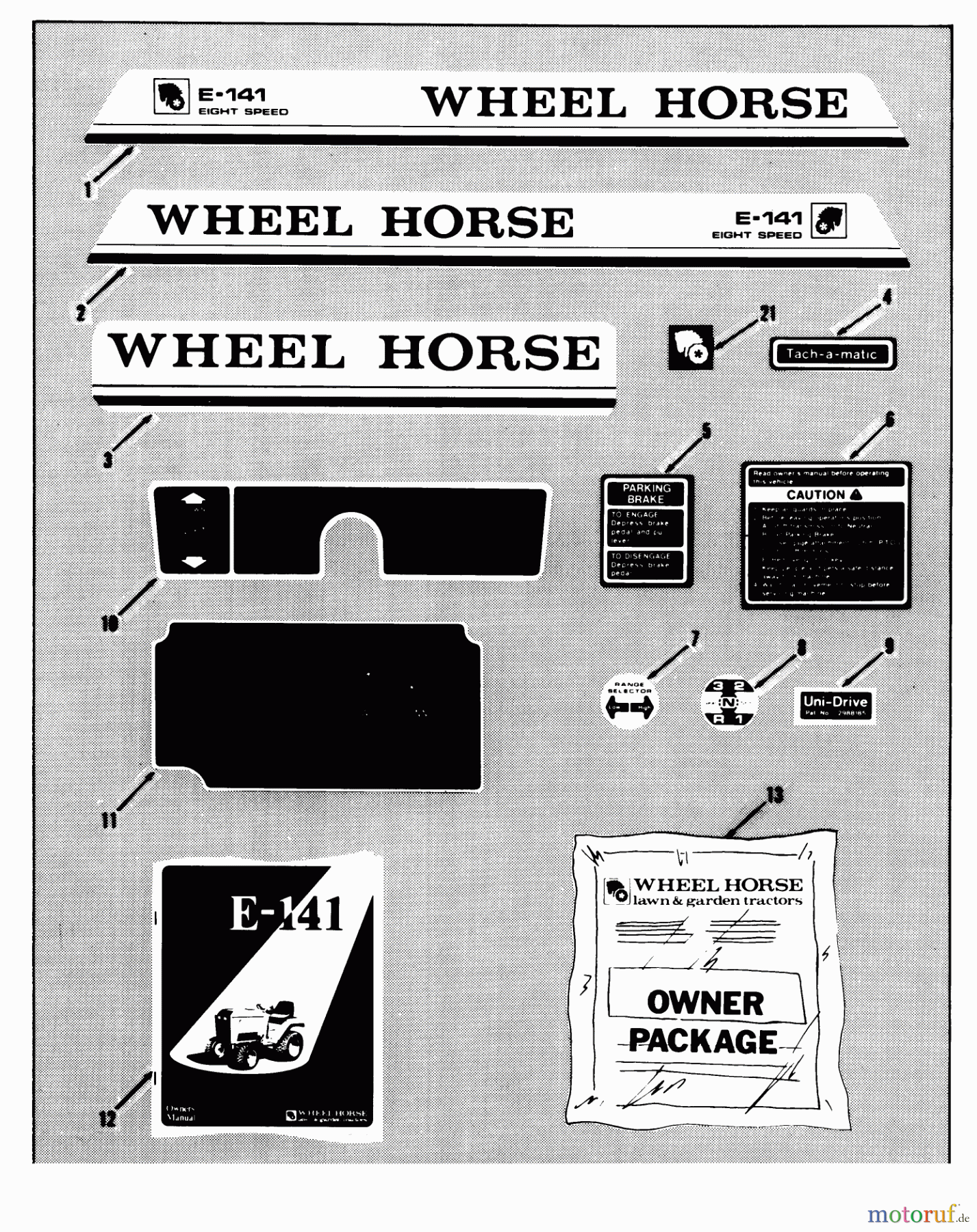  Toro Neu Mowers, Lawn & Garden Tractor Seite 1 01-14E801 (E-141) - Toro E-141 8-Speed Tractor, 1981 DECALS