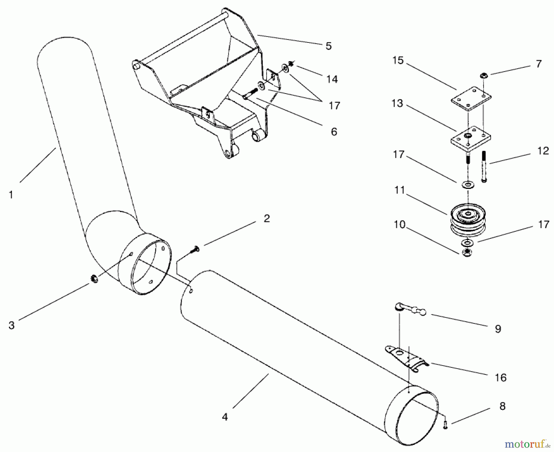  Toro Neu Accessories, Mower 79451 - Toro Quiet Collector, Wheel Horse 5xi Series Garden Tractors, 1998 (8900226-8999999) HITCH AND SUCTION TUBE ASSEMBLY