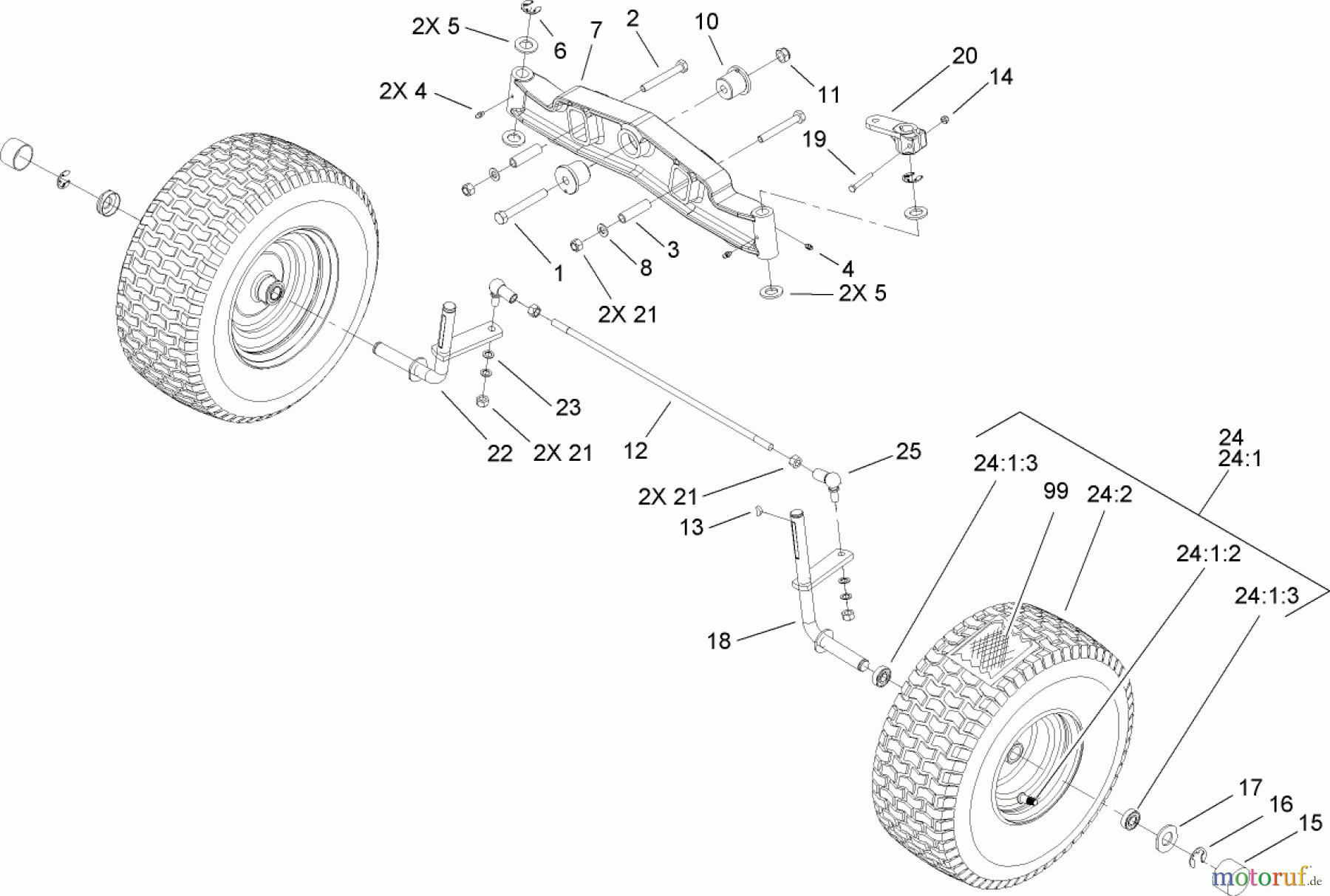  Toro Neu Mowers, Lawn & Garden Tractor Seite 1 74573 (DH 200) - Toro DH 200 Lawn Tractor, 2008 (280000001-280999999) FRONT AXLE ASSEMBLY