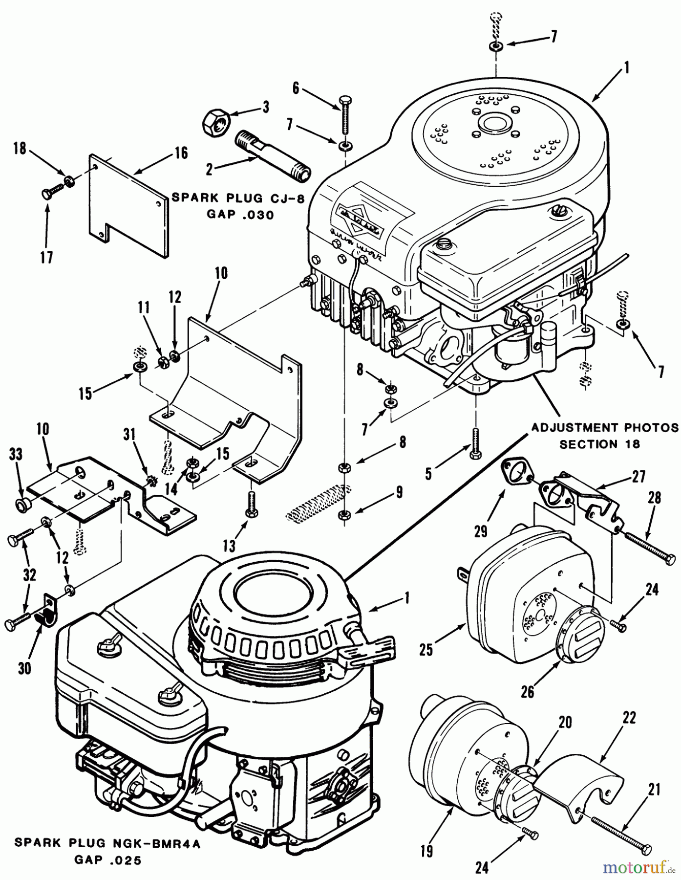  Toro Neu Mowers, Rear-Engine Rider C3-12K501 (112-C) - Toro 112-C Rear Engine Rider, 1987 ENGINES