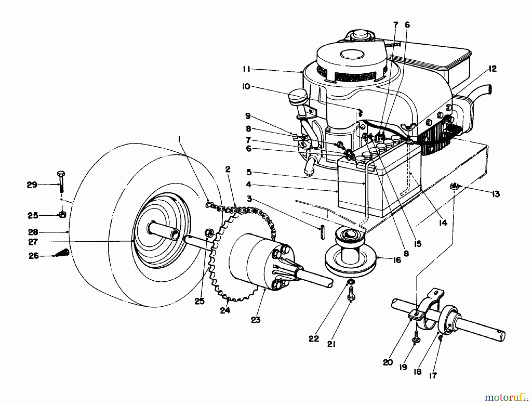  Toro Neu Mowers, Rear-Engine Rider 56125 (7-25) - Toro 7-25 Rear Engine Rider, 1983 (3000001-3999999) ENGINE AND AXLE ASSEMBLY