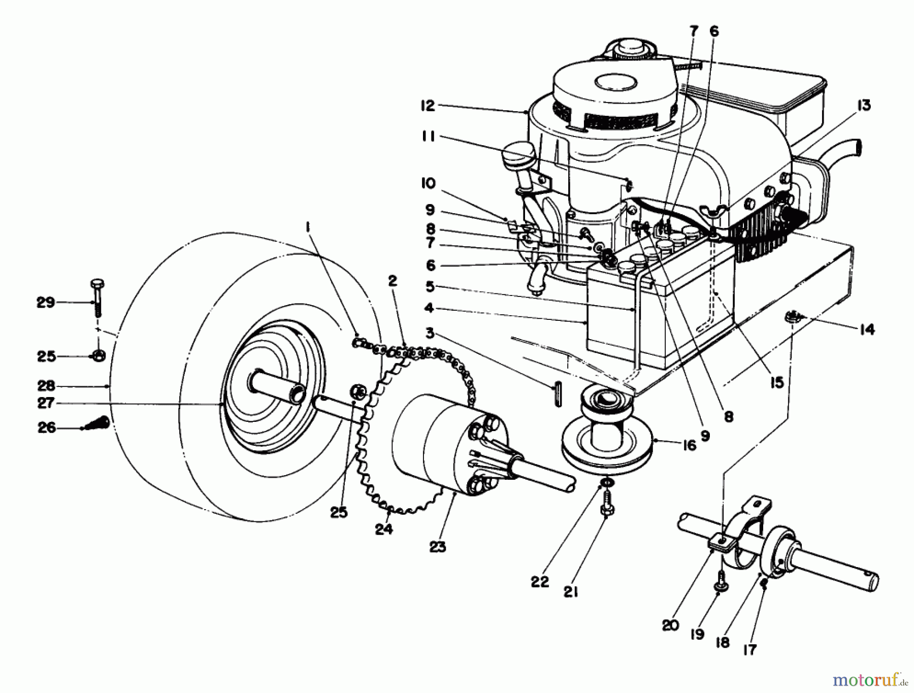  Toro Neu Mowers, Rear-Engine Rider 56125 (7-25) - Toro 7-25 Rear Engine Rider, 1984 (4000001-4999999) ENGINE AND AXLE ASSEMBLY
