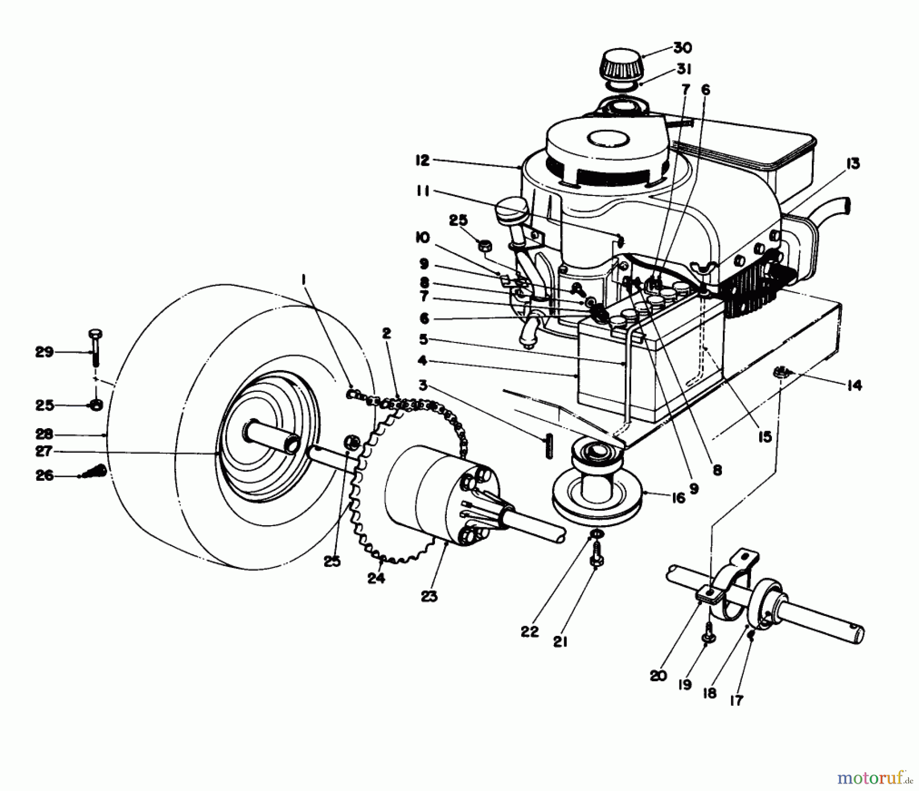  Toro Neu Mowers, Rear-Engine Rider 56125 (7-25) - Toro 7-25 Rear Engine Rider, 1985 (5000001-5999999) ENGINE AND AXLE ASSEMBLY