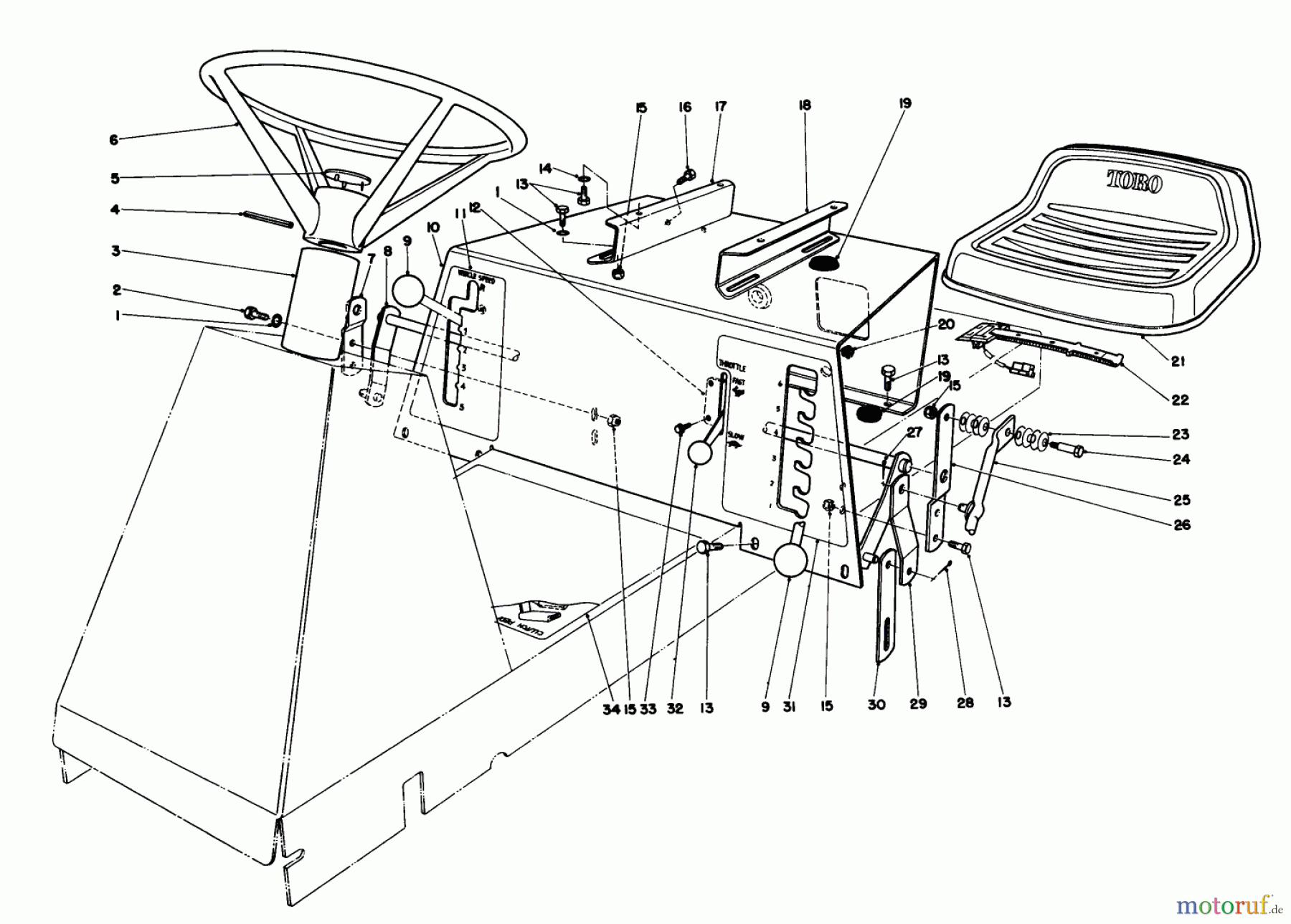  Toro Neu Mowers, Rear-Engine Rider 56145 (8-32) - Toro 8-32 Rear Engine Rider, 1985 (5000001-5999999) SEAT & STEERING WHEEL ASSEMBLY