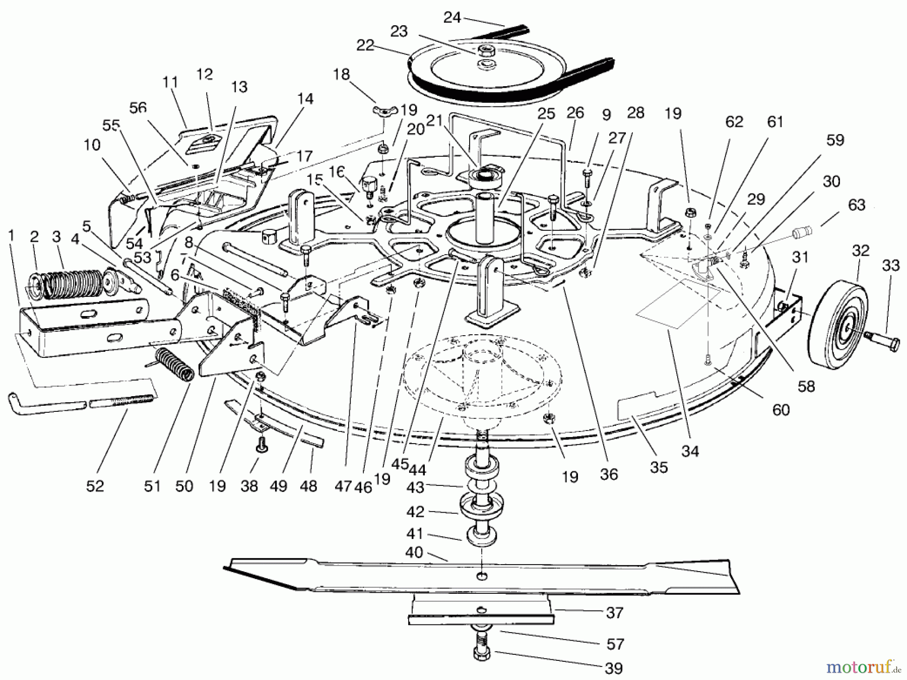  Toro Neu Mowers, Rear-Engine Rider 70089 (12-32) - Toro 12-32 Rear Engine Rider, 1999 (9900001-9999999) MOWER ASSEMBLY-RECYCLER