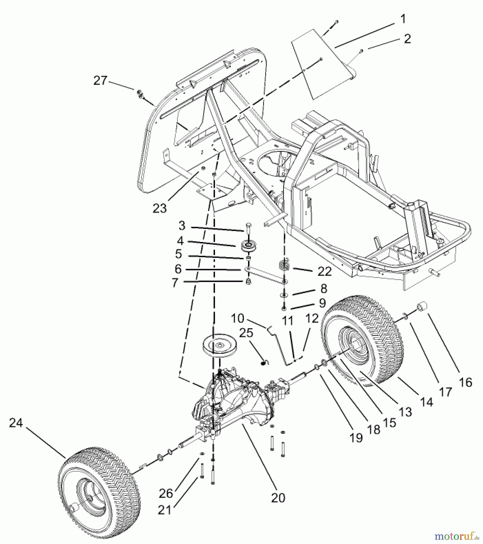  Toro Neu Mowers, Rear-Engine Rider 70184 (13-32H) - Toro 13-32H Rear-Engine Riding Mower, 2003 (230000001-230999999) REAR WHEEL ASSEMBLY