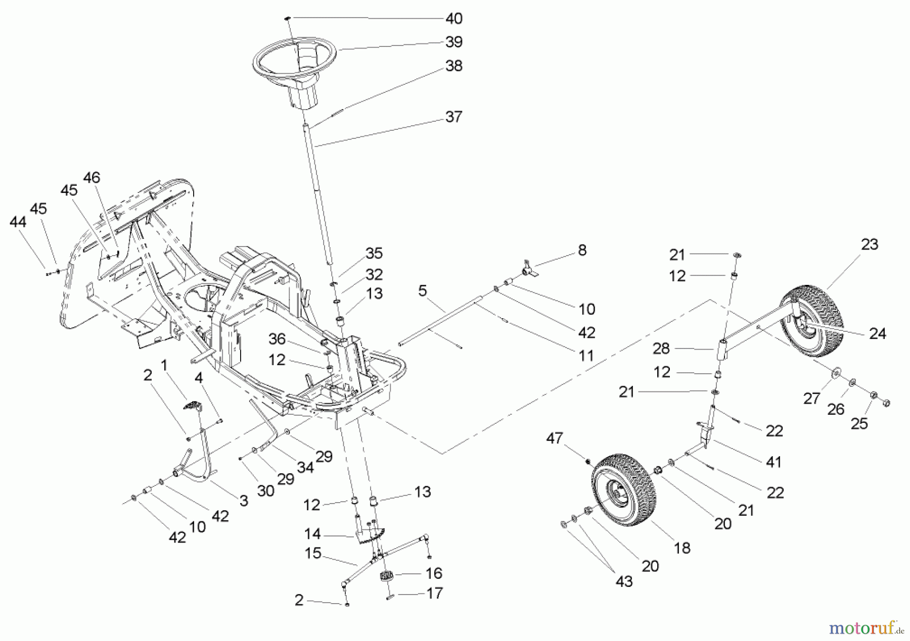  Toro Neu Mowers, Rear-Engine Rider 70185 (G132) - Toro G132 Rear-Engine Riding Mower, 2007 (270000001-270805705) FRONT AXLE AND STEERING ASSEMBLY
