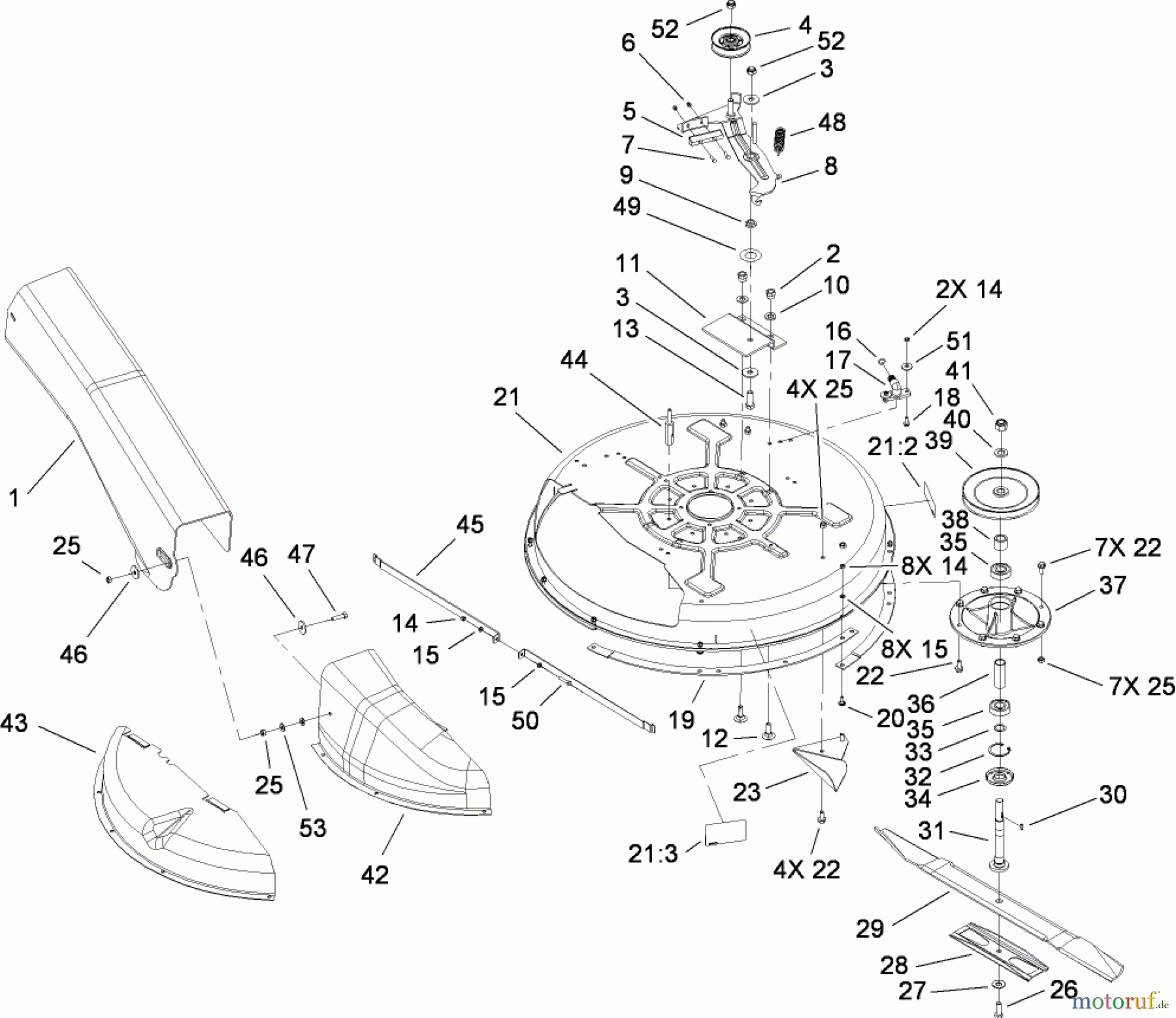  Toro Neu Mowers, Rear-Engine Rider 70185 (G132) - Toro G132 Rear-Engine Riding Mower, 2008 (270805706-280899564) DECK AND SPINDLE ASSEMBLY