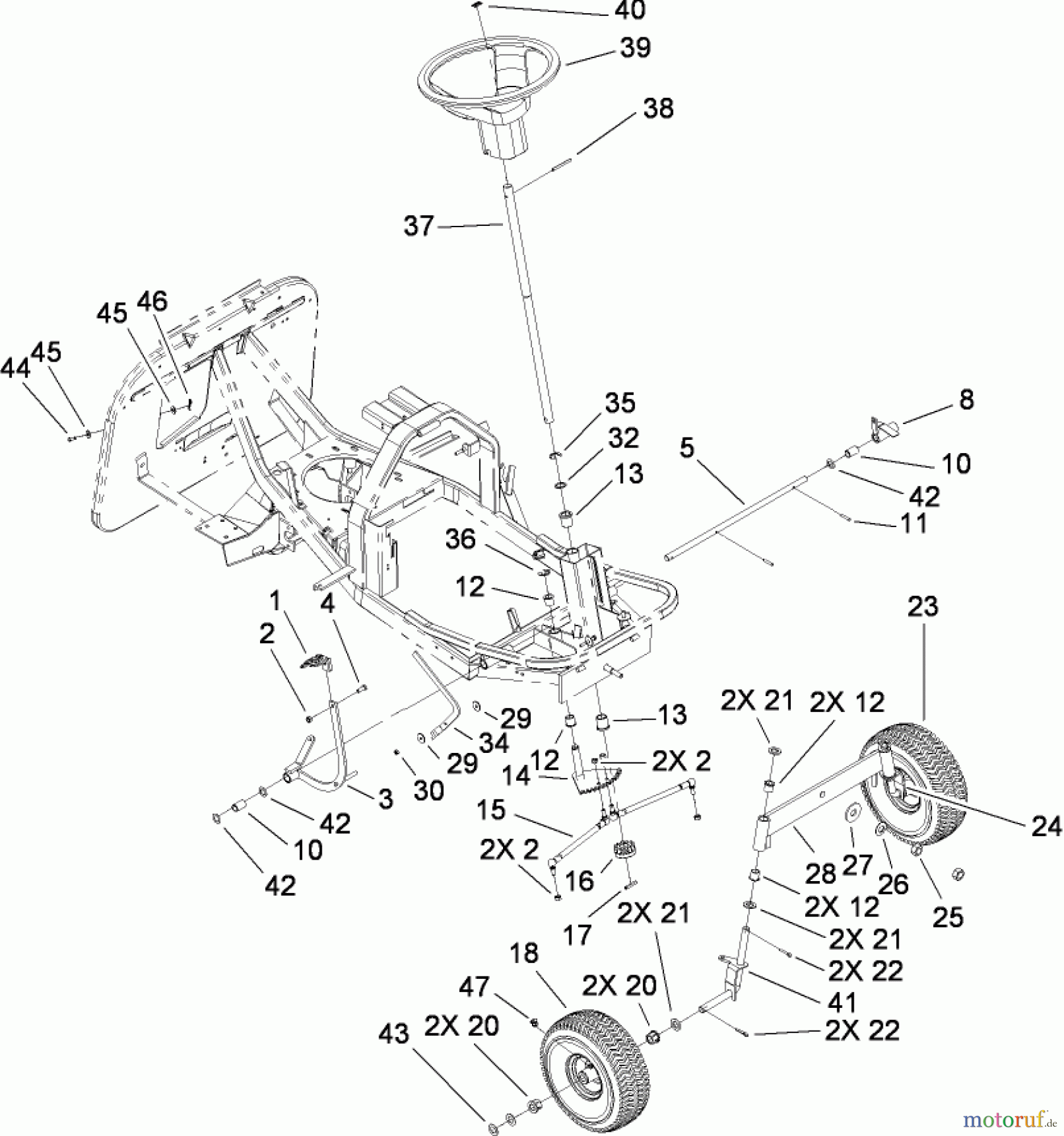  Toro Neu Mowers, Rear-Engine Rider 70185 (G132) - Toro G132 Rear-Engine Riding Mower, 2008 (270805706-280899564) FRONT AXLE AND STEERING ASSEMBLY