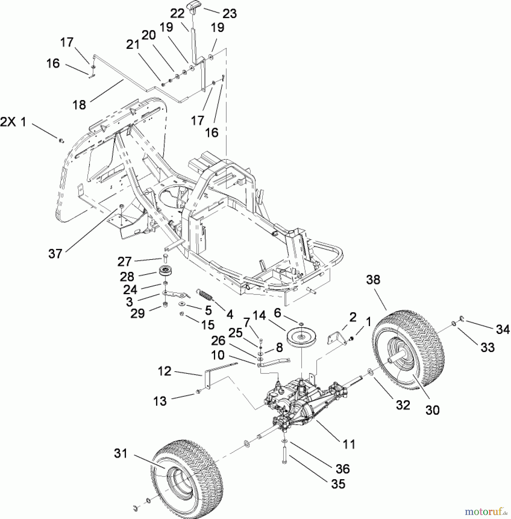  Toro Neu Mowers, Rear-Engine Rider 70185 (G132) - Toro G132 Rear-Engine Riding Mower, 2009 (280899565-290999999) GEAR TRANSMISSION AND LINKAGE ASSEMBLY