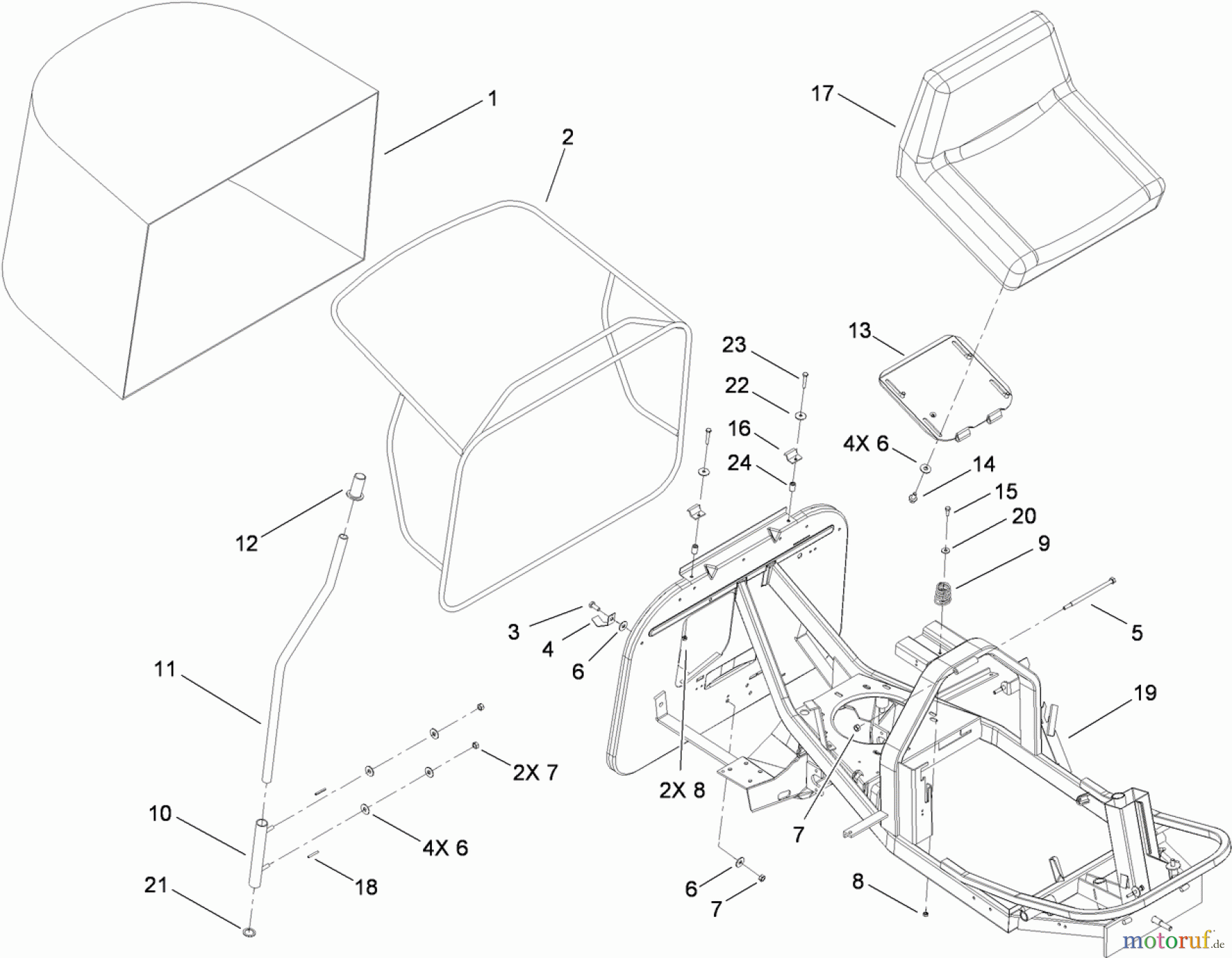  Toro Neu Mowers, Rear-Engine Rider 70185 (G132) - Toro G132 Rear-Engine Riding Mower, 2010 (310000001-310999999) SEAT AND REAR BAG ASSEMBLY