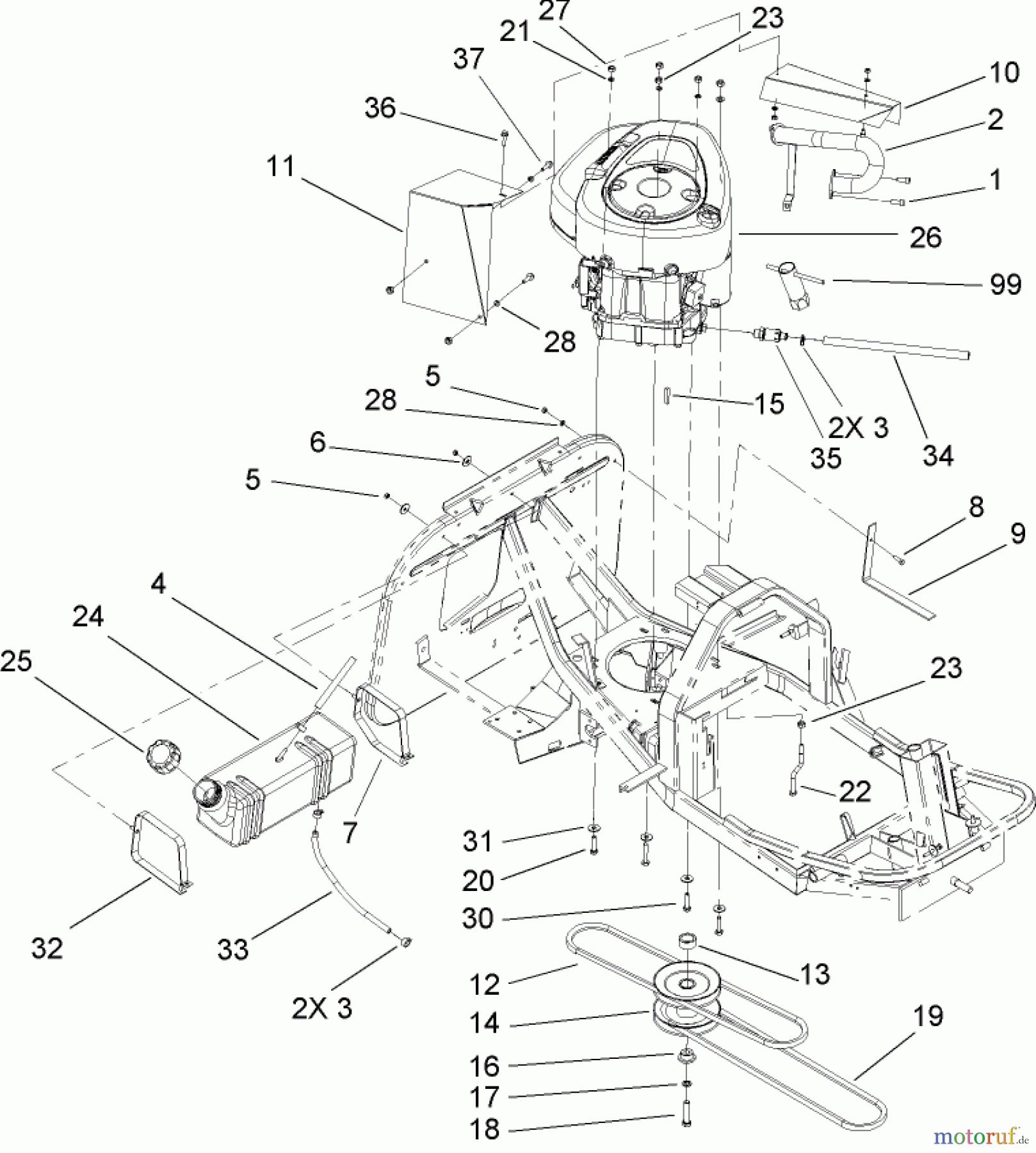  Toro Neu Mowers, Rear-Engine Rider 70186 (H132) - Toro H132 Rear-Engine Riding Mower, 2006 (260000001-260999999) ENGINE AND FUEL TANK ASSEMBLY