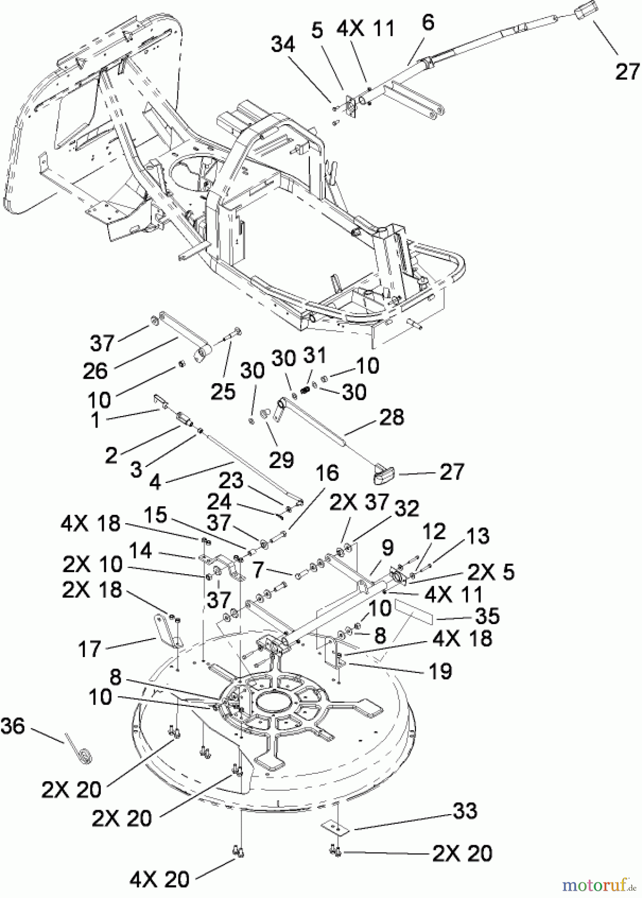  Toro Neu Mowers, Rear-Engine Rider 70186 (H132) - Toro H132 Rear-Engine Riding Mower, 2007 (260732867-270805635) DECK SUSPENSION ASSEMBLY