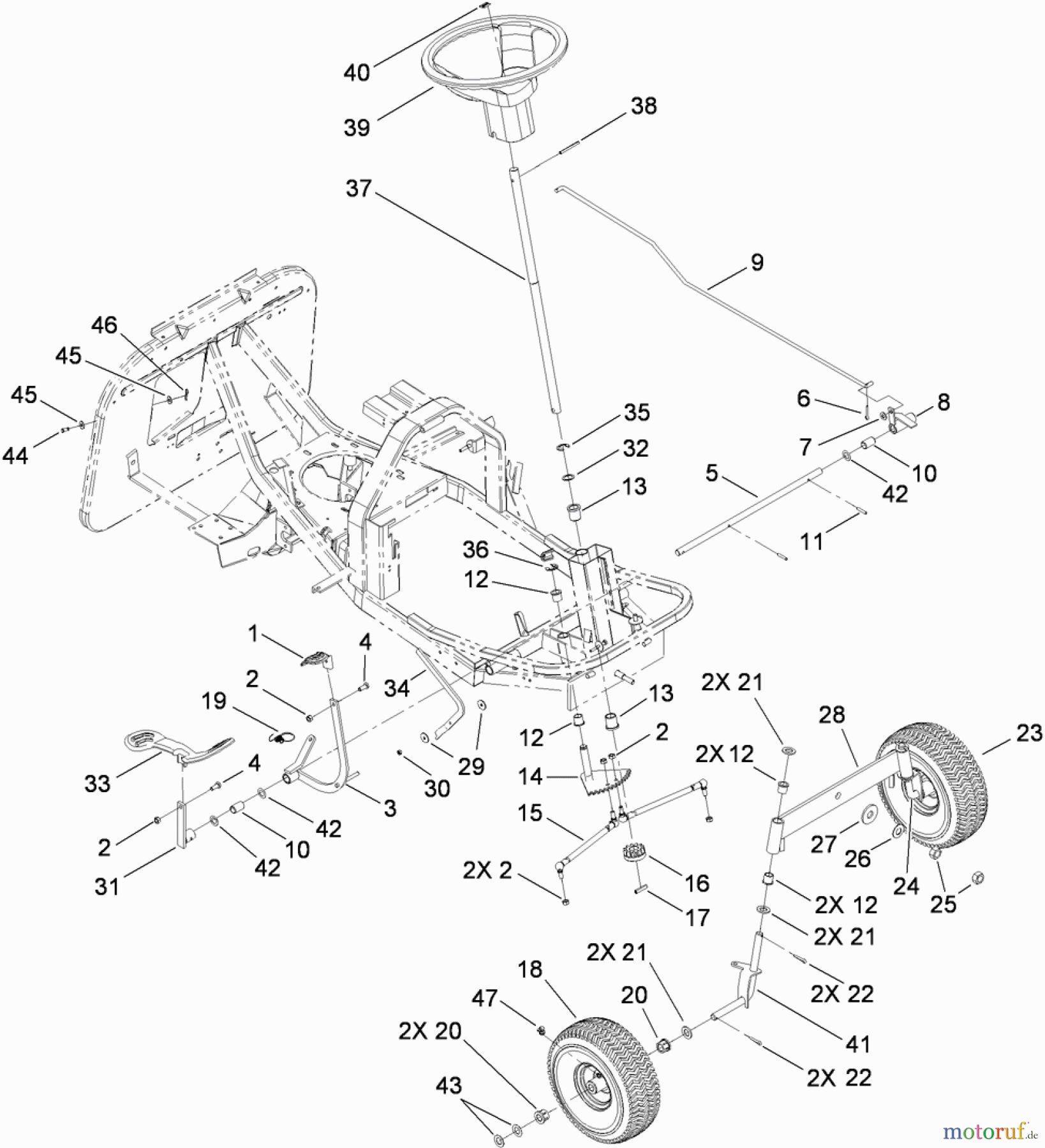  Toro Neu Mowers, Rear-Engine Rider 70186 (H132) - Toro H132 Rear-Engine Riding Mower, 2011 (311000001-311999999) FRONT AXLE AND STEERING ASSEMBLY
