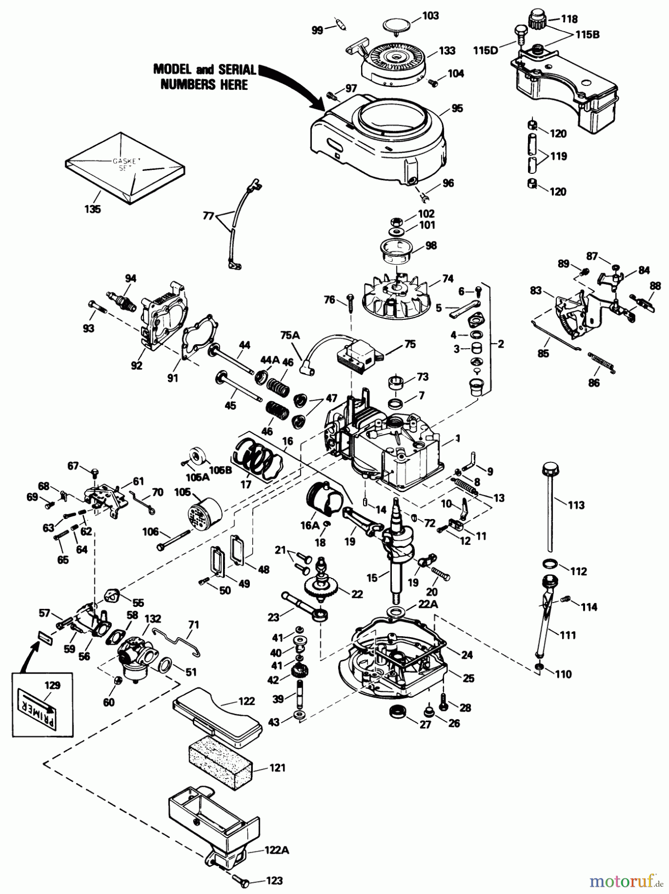  Toro Neu Mowers, Walk-Behind Seite 1 16212W - Toro Lawnmower, 1990 (0000001-0999999) ENGINE TECUMSEH MODEL NO. TVS100-44021B