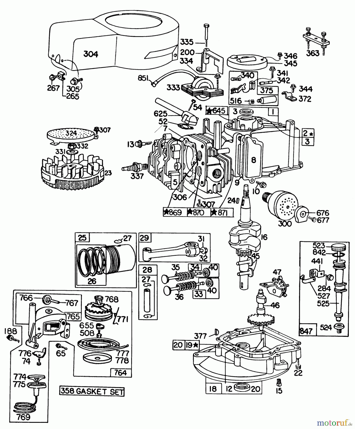  Toro Neu Mowers, Walk-Behind Seite 1 16310 - Toro Lawnmower, 1980 (0000001-0999999) ENGINE BRIGGS & STRATTON MODEL 92908-2053-01 FOR 21