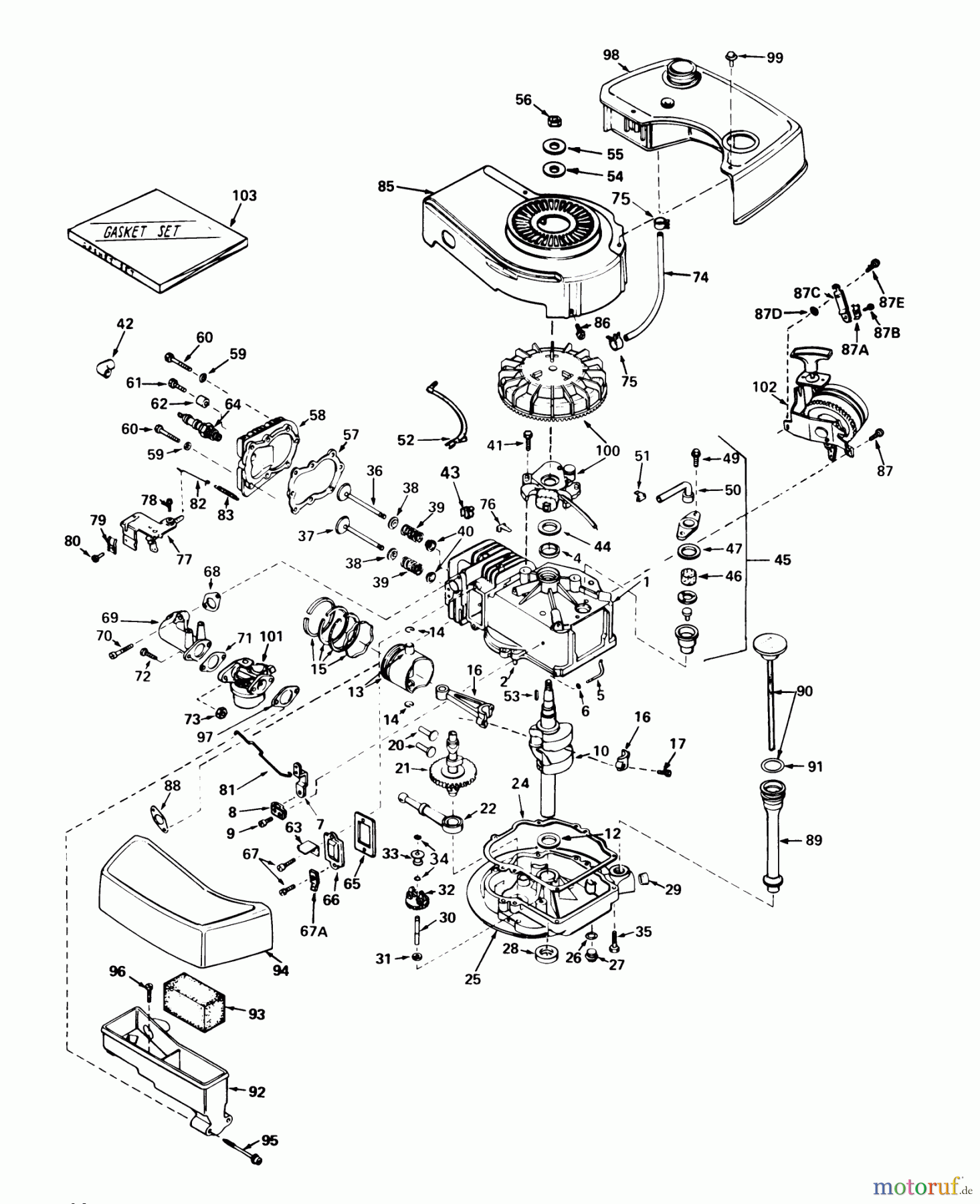  Toro Neu Mowers, Walk-Behind Seite 1 20657 - Toro Lawnmower, 1977 (7000001-7999999) ENGINE TECUMSEH MODEL NO. 120-12006A (MODEL NO. 20517)
