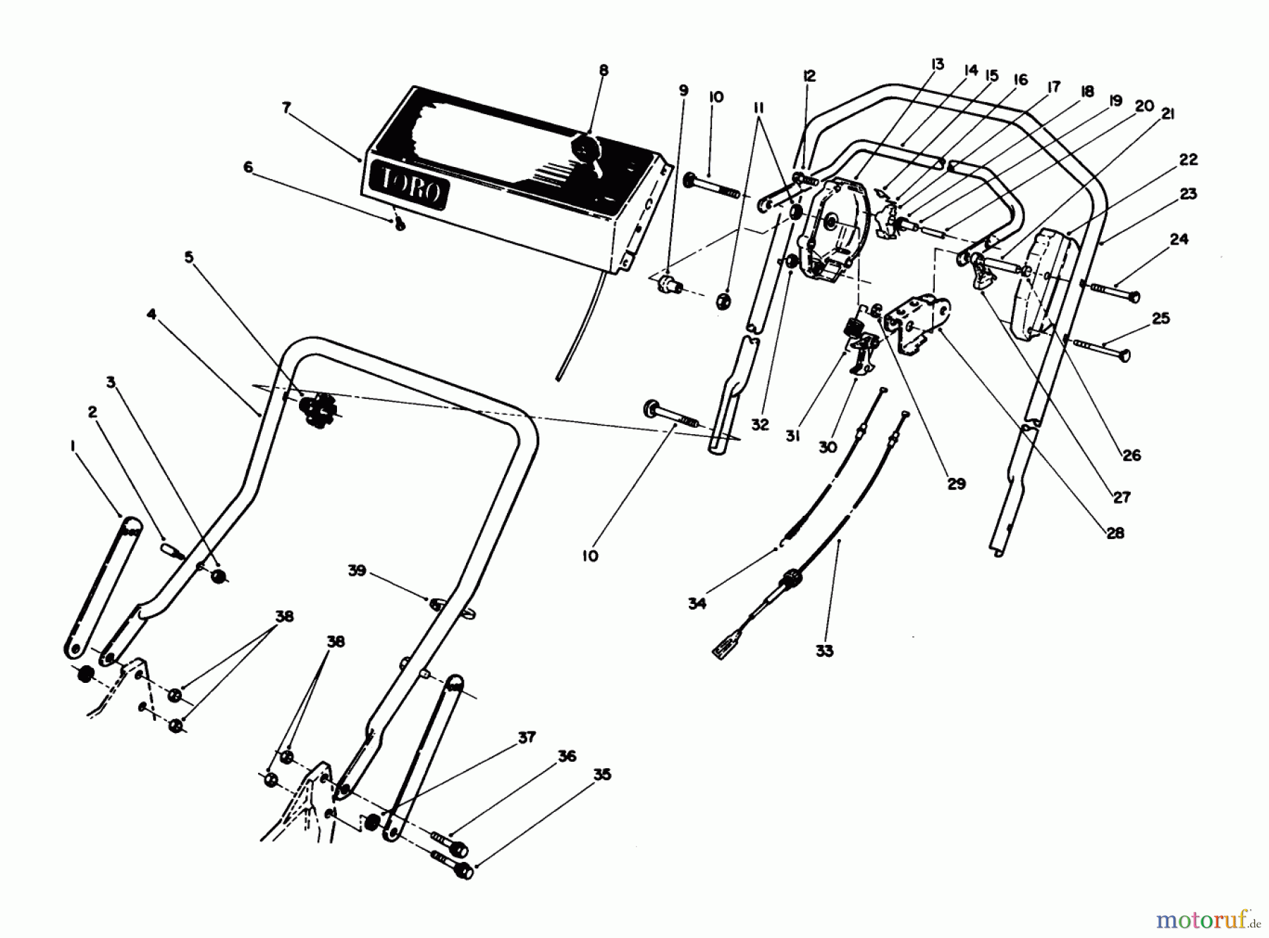  Toro Neu Mowers, Walk-Behind Seite 1 20532 - Toro Lawnmower, 1989 (9000001-9999999) HANDLE AND TRACTION CONTROL ASSEMBLY