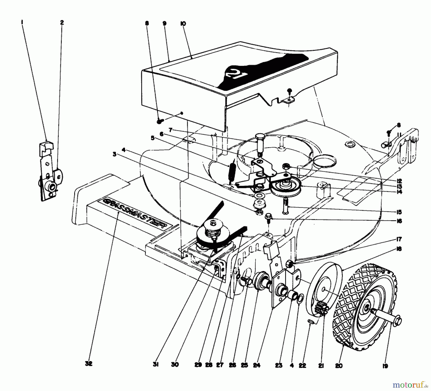  Toro Neu Mowers, Walk-Behind Seite 1 20550 - Toro Lawnmower, 1975 (5000001-5999999) FRONT WHEEL AND PIVOT ARM ASSEMBLY