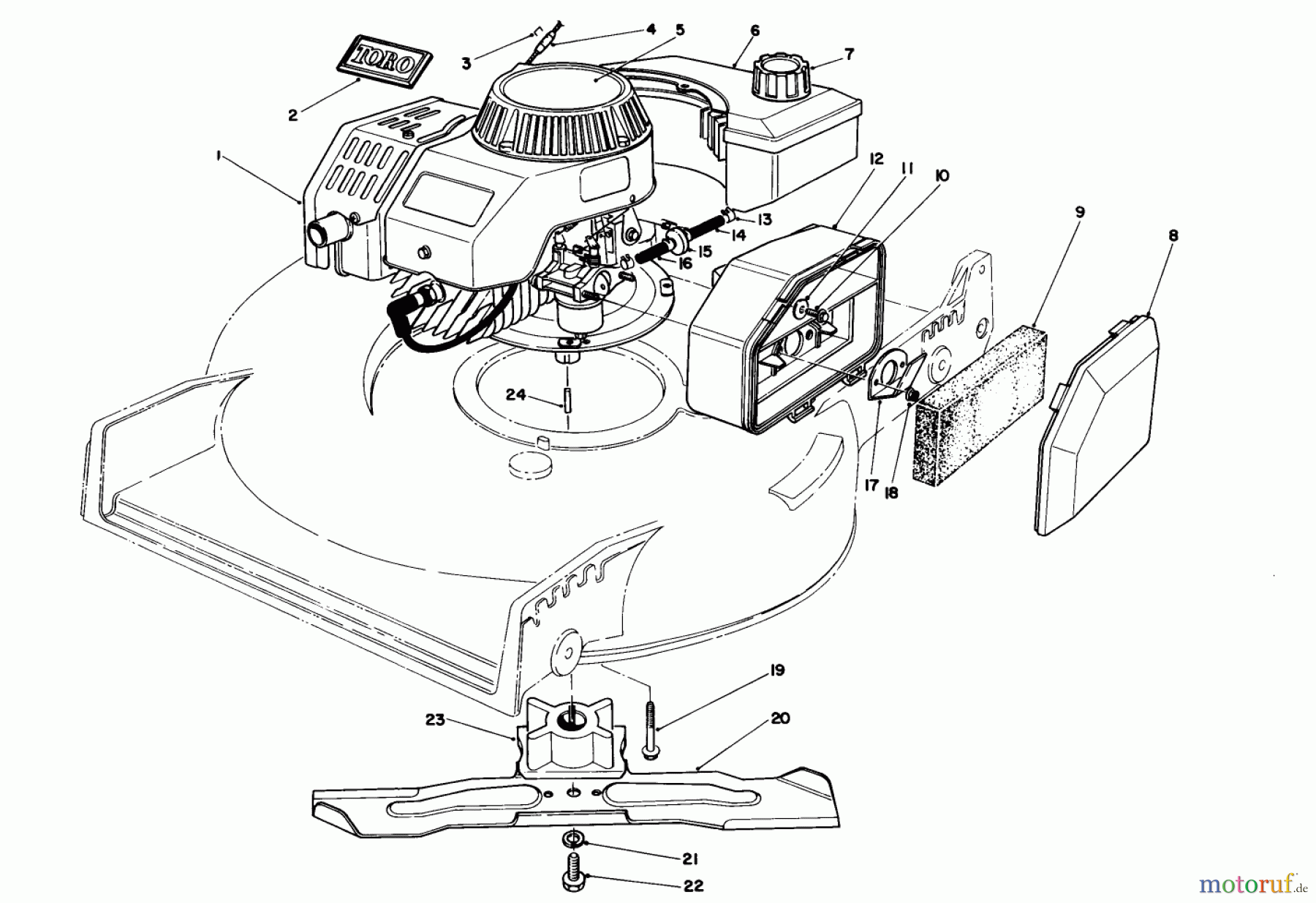  Toro Neu Mowers, Walk-Behind Seite 1 20581 - Toro Lawnmower, 1987 (7000001-7999999) ENGINE ASSEMBLY (MODEL NO. 47PG6) (USED ON UNITS WITH SERIAL NO. 7001111 & UP)