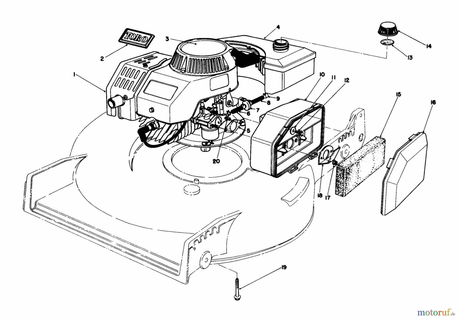  Toro Neu Mowers, Walk-Behind Seite 1 20584 - Toro Lawnmower, 1987 (7000001-7999999) ENGINE ASSEMBLY (MODEL NO. 47PF5)(USED ON UNITS WITH SERIAL NO. 7000101-7002011)