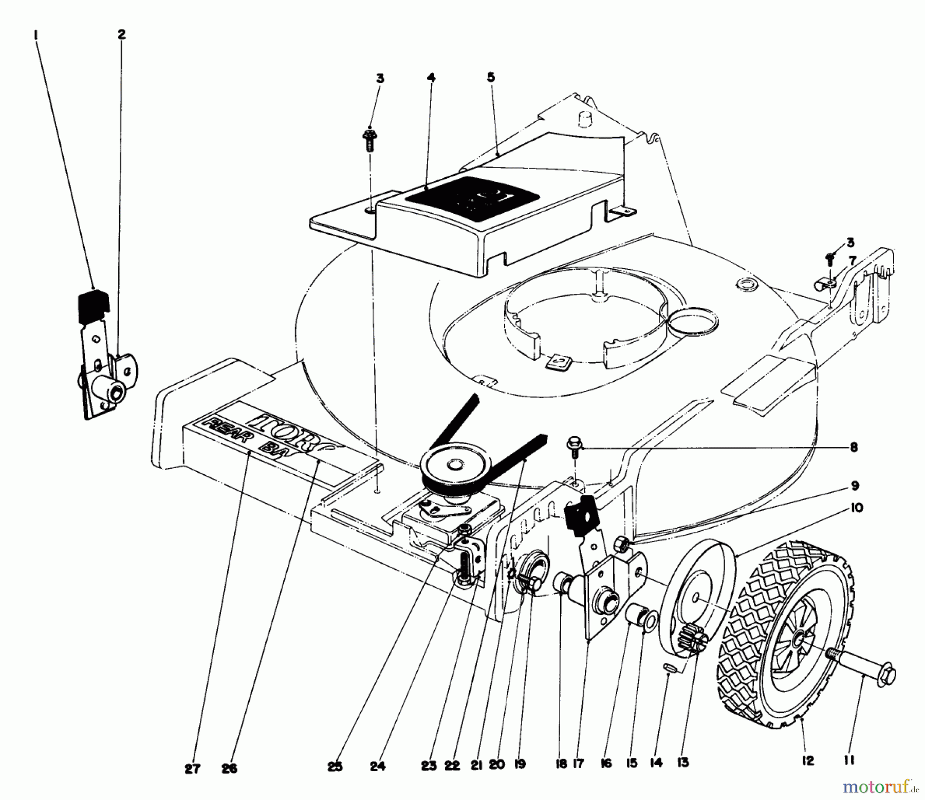  Toro Neu Mowers, Walk-Behind Seite 1 20725 - Toro Lawnmower, 1980 (0000001-0999999) FRONT WHEEL AND PIVOT ARM ASSEMBLY