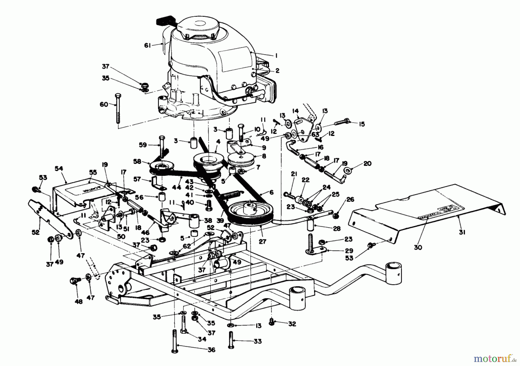  Toro Neu Mowers, Wide-Area Walk-Behind 23267 - Toro Lawnmower, 1985 (5000001-5999999) ENGINE AND FRAME ASSEMBLY